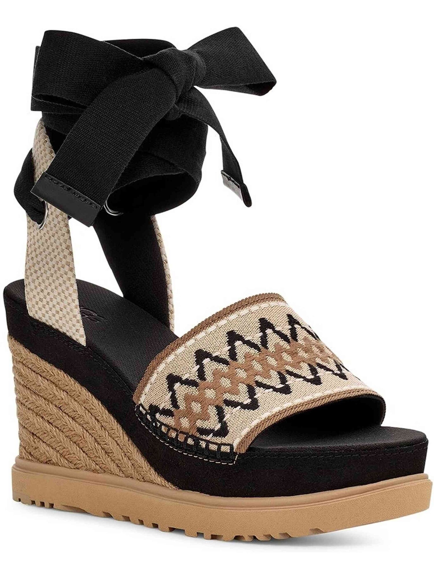 Sandalias Ugg de Plataforma con Tiras de Esparto para Mujer Negro
