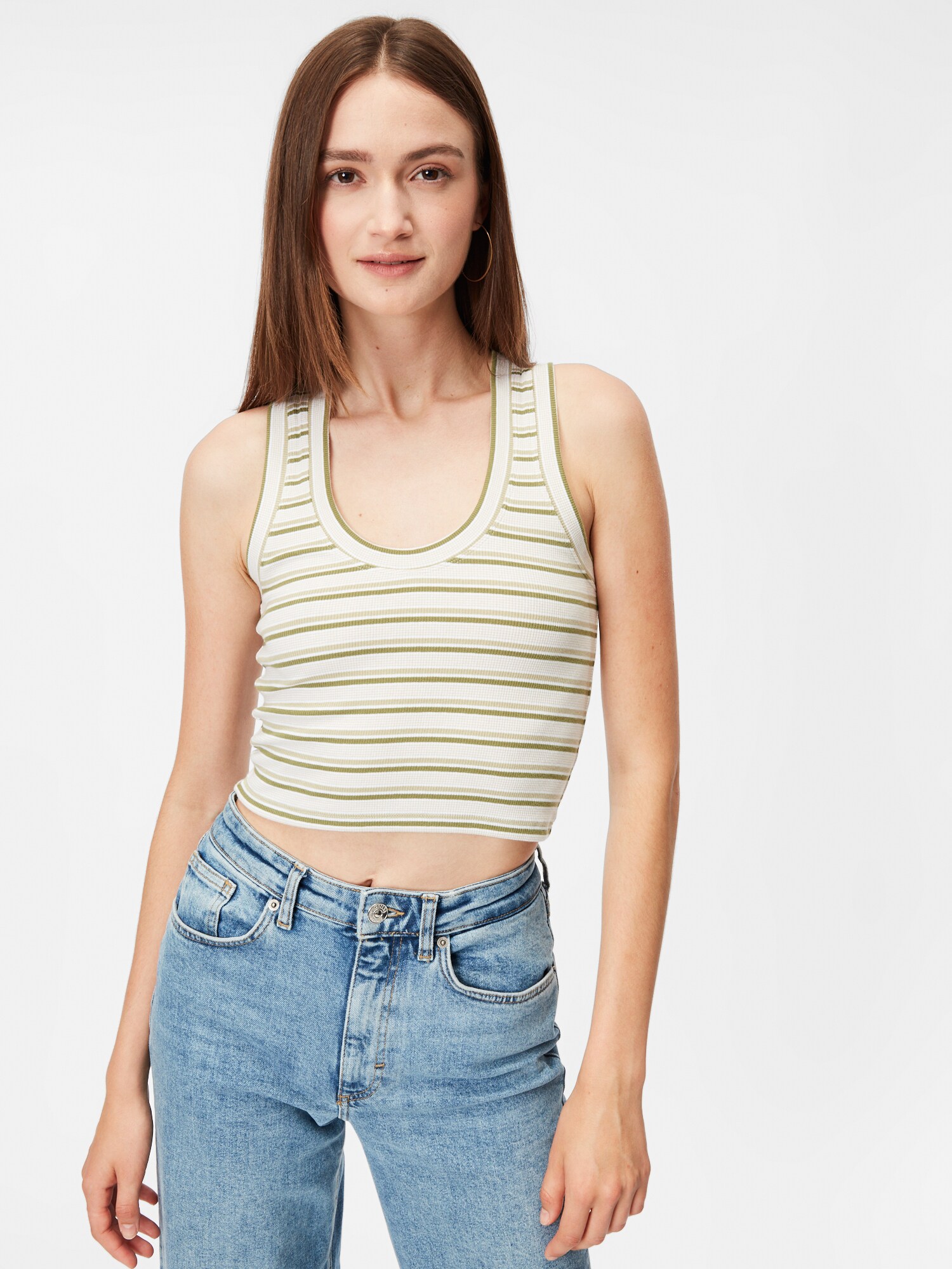 Abercrombie & Fitch Top  olíva / pasztellzöld / fehér termék 2. képe