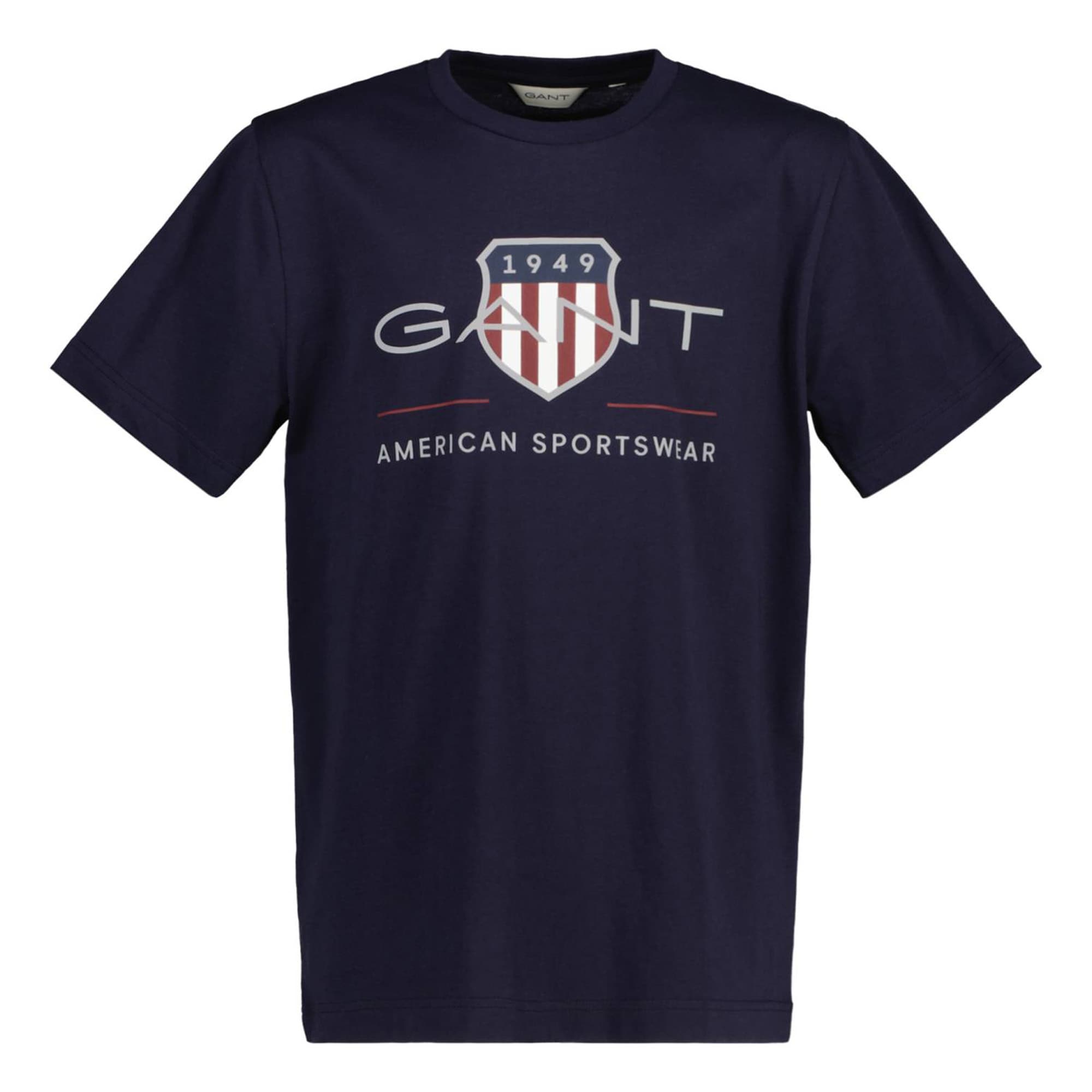 GANT Tricou  albastru închis / gri / roșu / alb