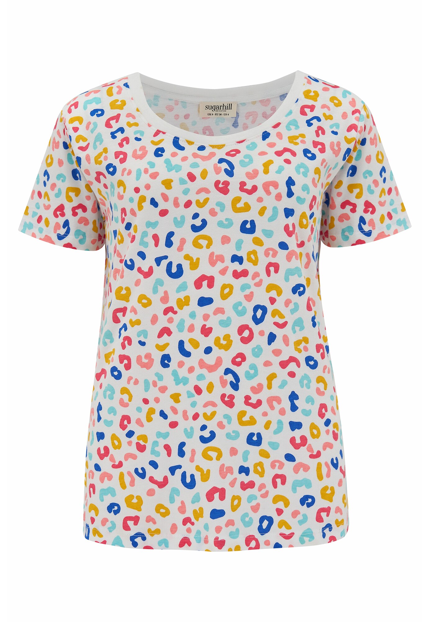 Sugarhill Brighton Marškinėliai 'Sylvie Rainbow Leopard' balta / mėlyna / geltona / rožinė