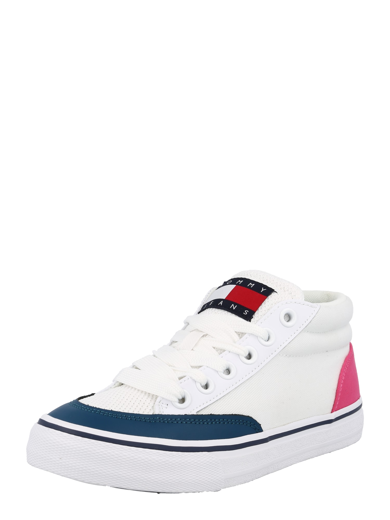 Tommy Jeans Augstie brīvā laika apavi degvielas krāsas / gaiši rozā / sarkans / balts