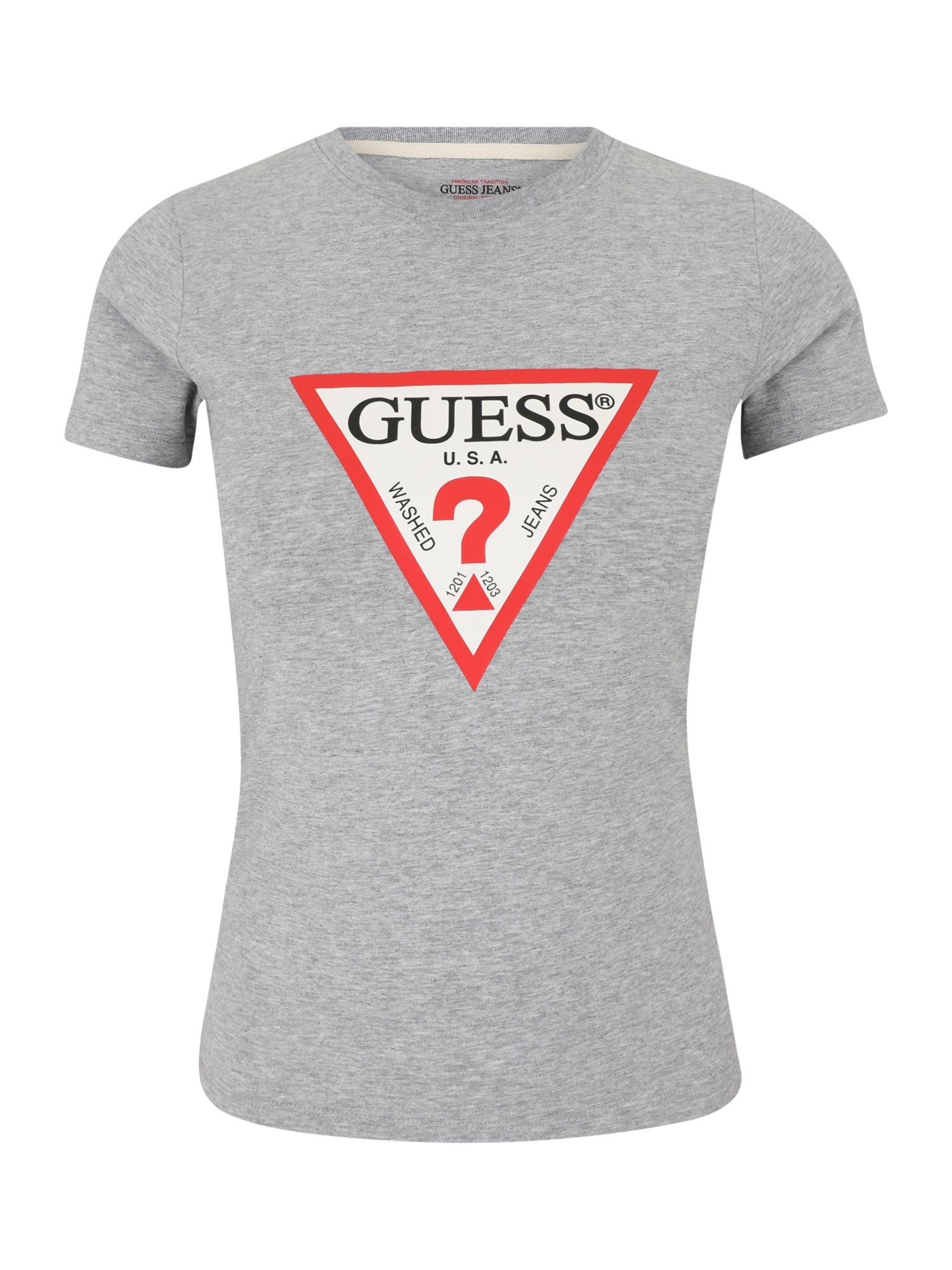 GUESS JEANS Póló 'ICONIC'  szürke melír / piros / fekete / fehér akciós termékkép 1