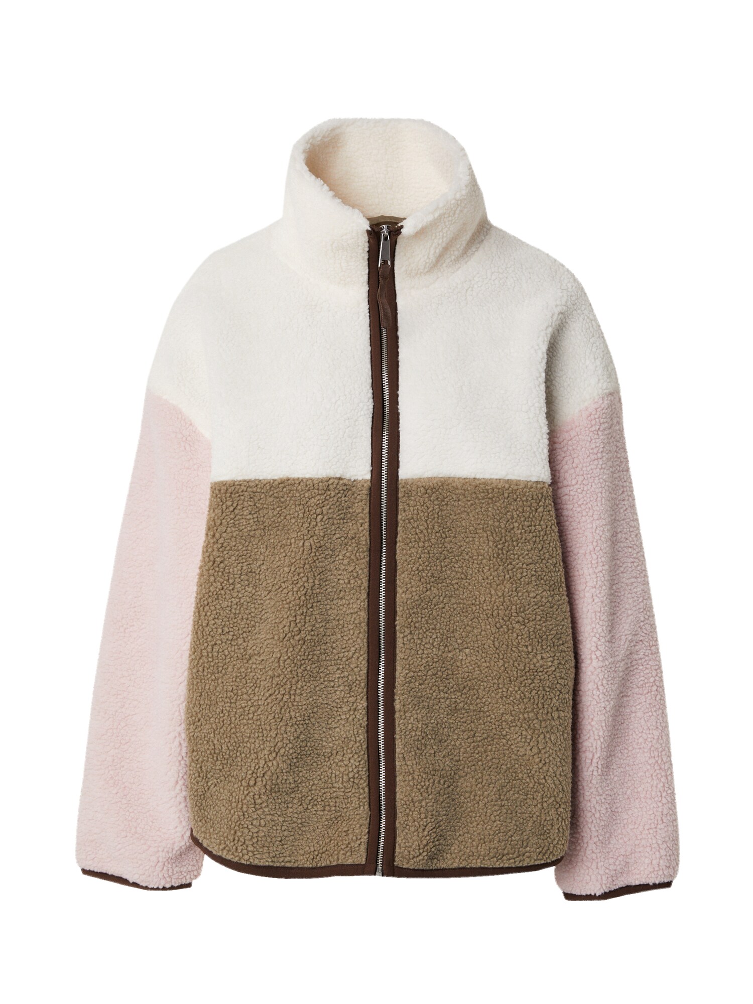 Monki Jachetă  fleece  oliv / roz / alb murdar