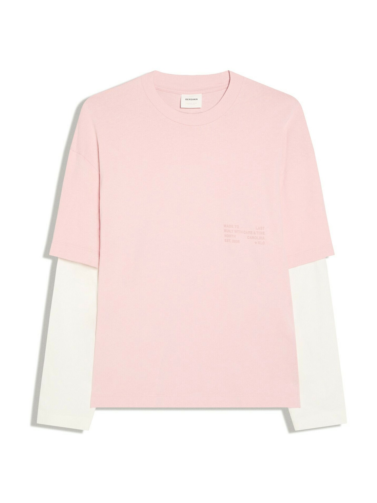 Bershka Tricou roz / roz pal / alb