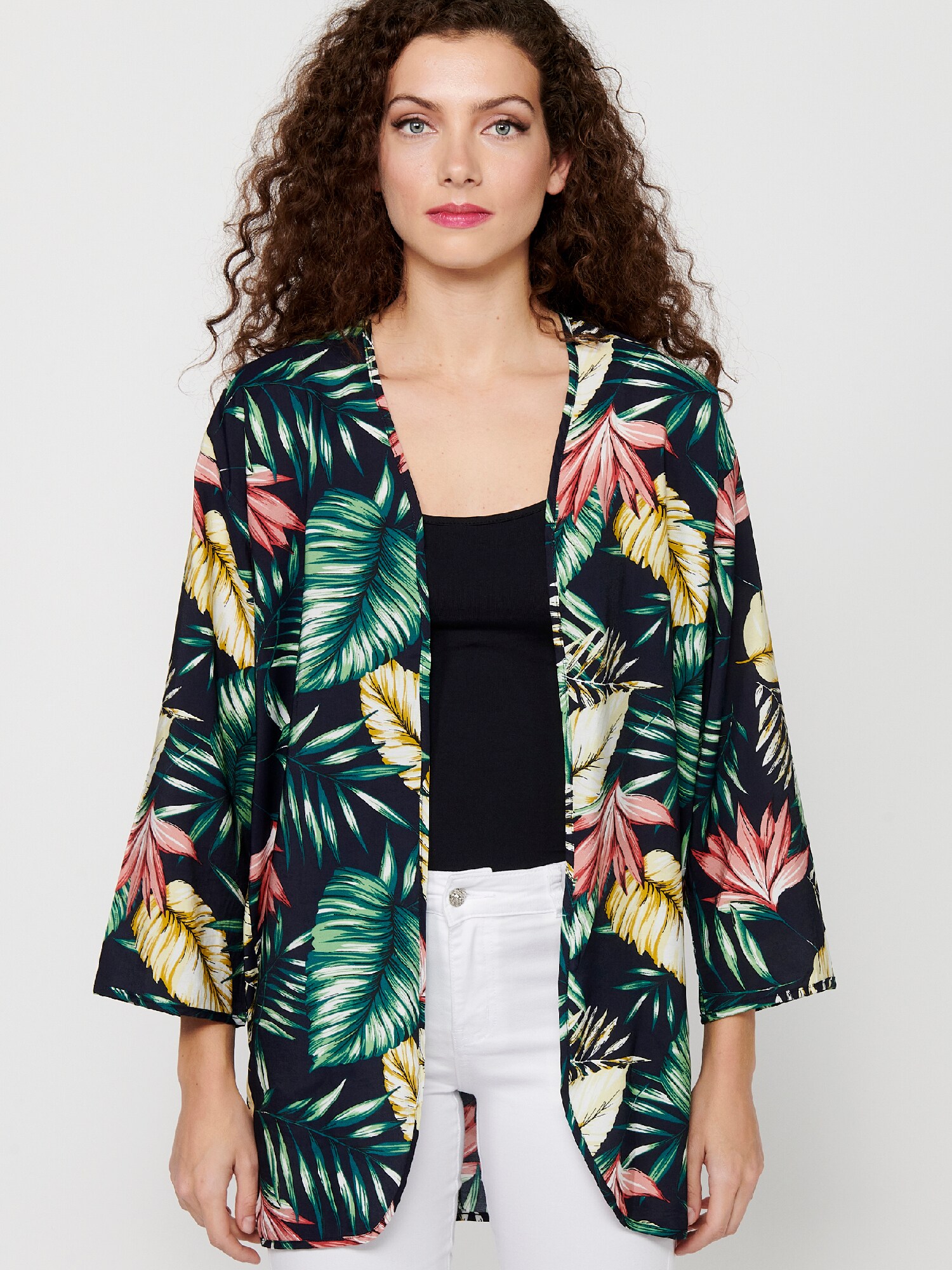 KOROSHI Kimono horčicová / zelená / ružová / čierna (obrázok 4)