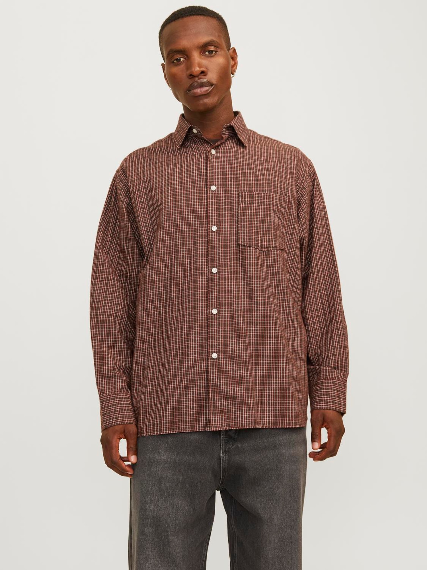 JACK & JONES Košeľa 'JORROBB' hnedá / hrdzavohnedá / biela (obrázok 5)