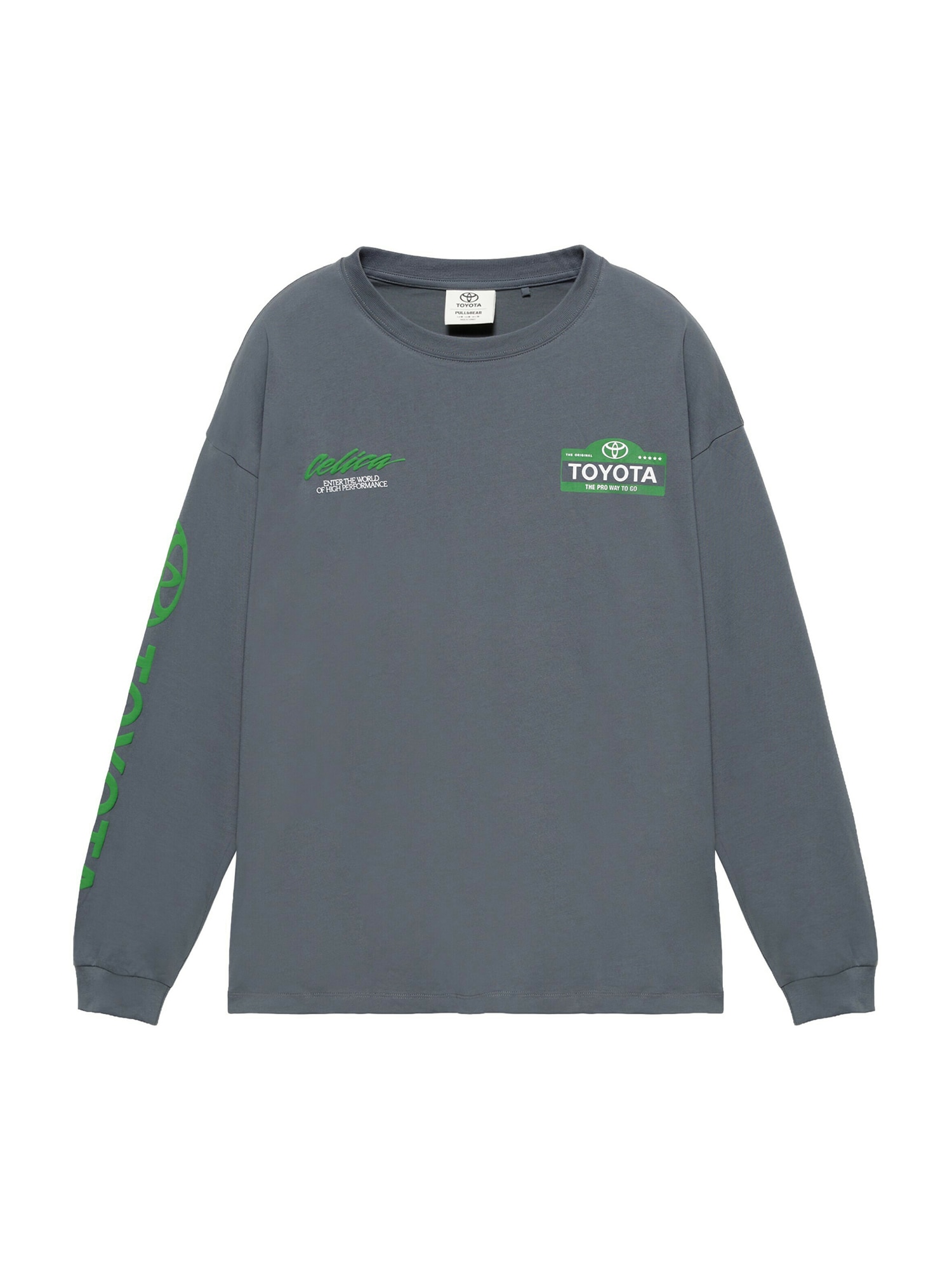 Pull&Bear Tricou TOYOTA gri închis / verde / alb