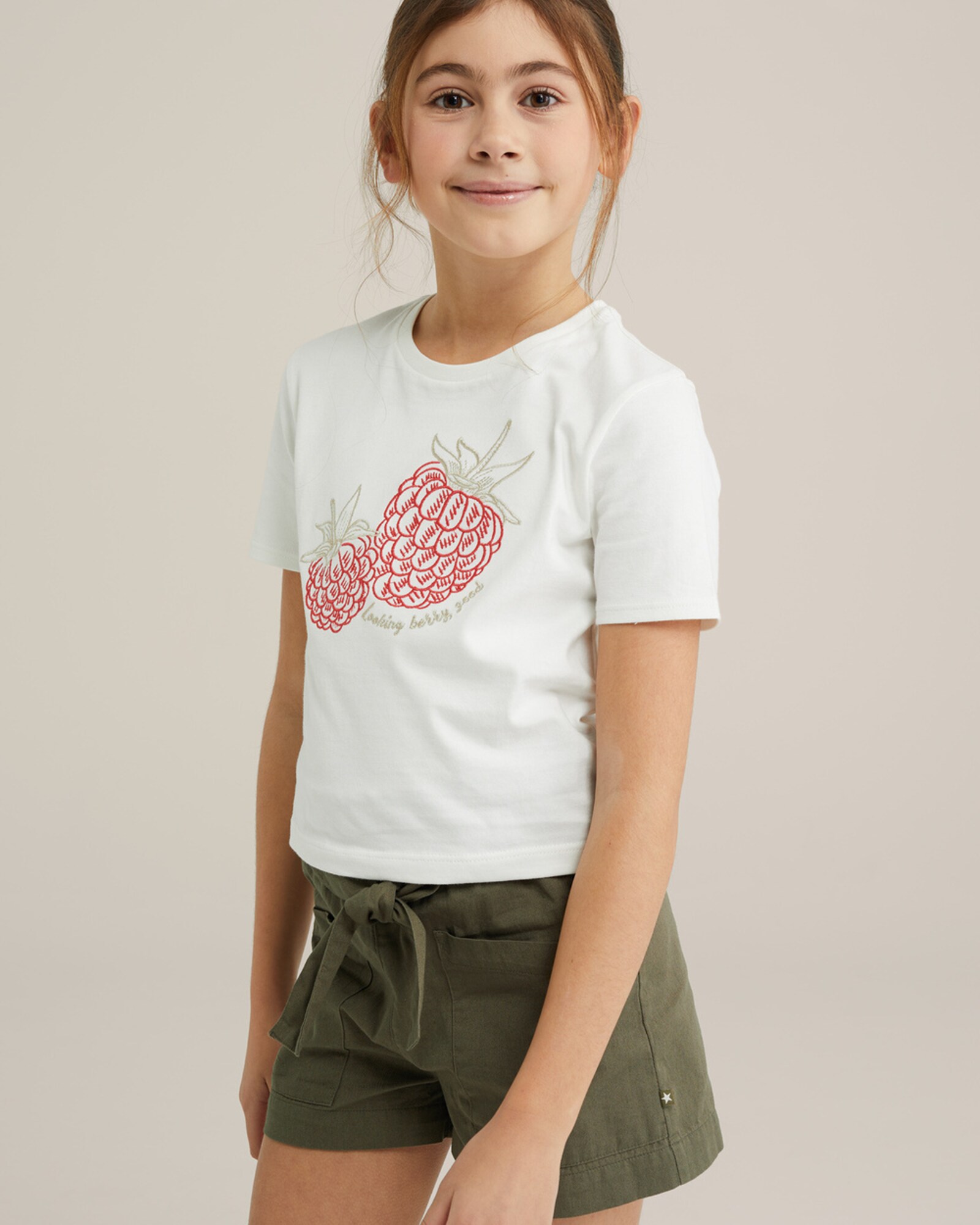 WE Fashion Póló  khaki / rubinvörös / fehér termék 2. képe