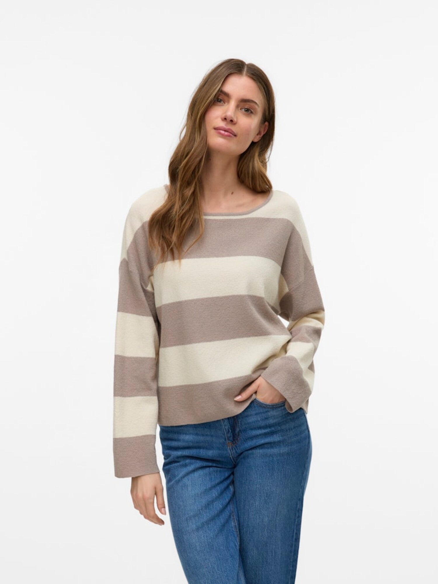VERO MODA Pulóver 'VMWANDA'  taupe / természetes fehér termék 2. képe