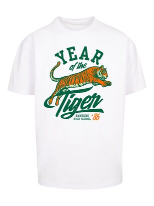 F4NT4STIC Shirt ‘Stranger Things Hawkins Year of The Tiger 86 Netflix TV Series’ Donkergroen / Oranje / Wit