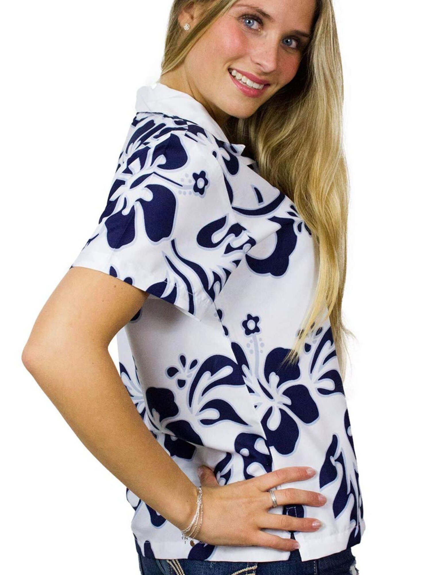 Thumbnail - King Kameha Bluse Hibiscus White Line