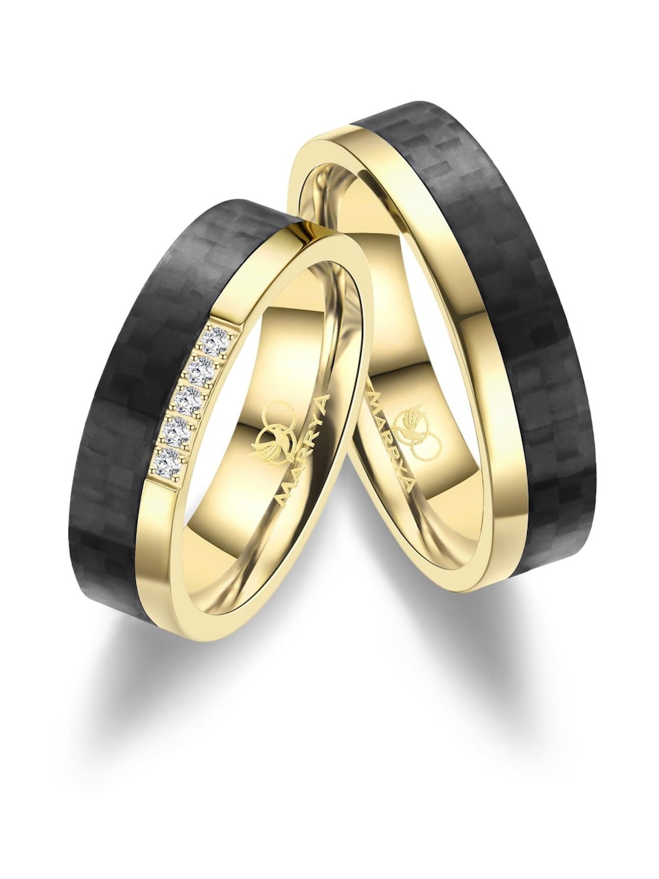 Ring 'MARRYA ES-24 Ehering aus Edelstahl Gold plattiert mit Carbon'