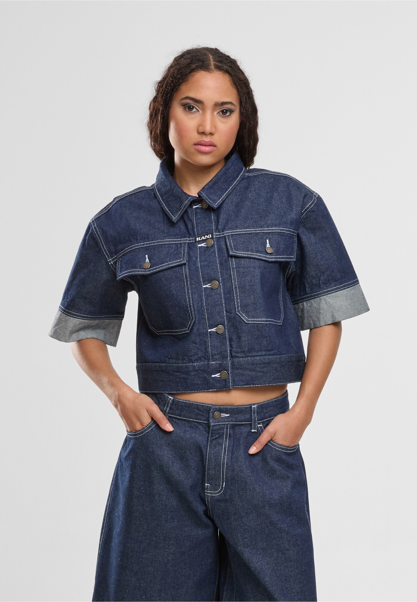 Karl Kani Chaqueta de entretiempo azul denim – imagen 3