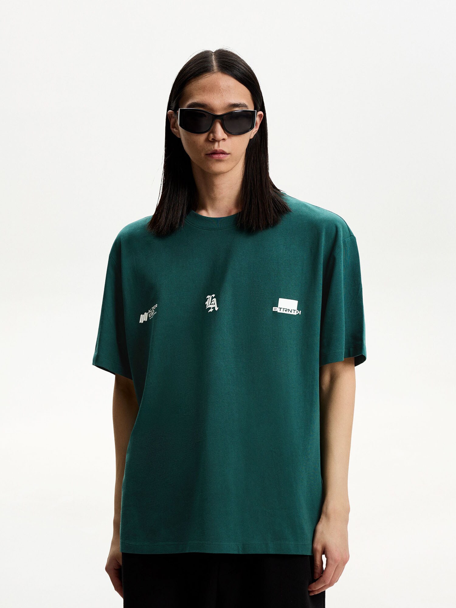 Bershka Póló  smaragd / fehér termék 2. képe