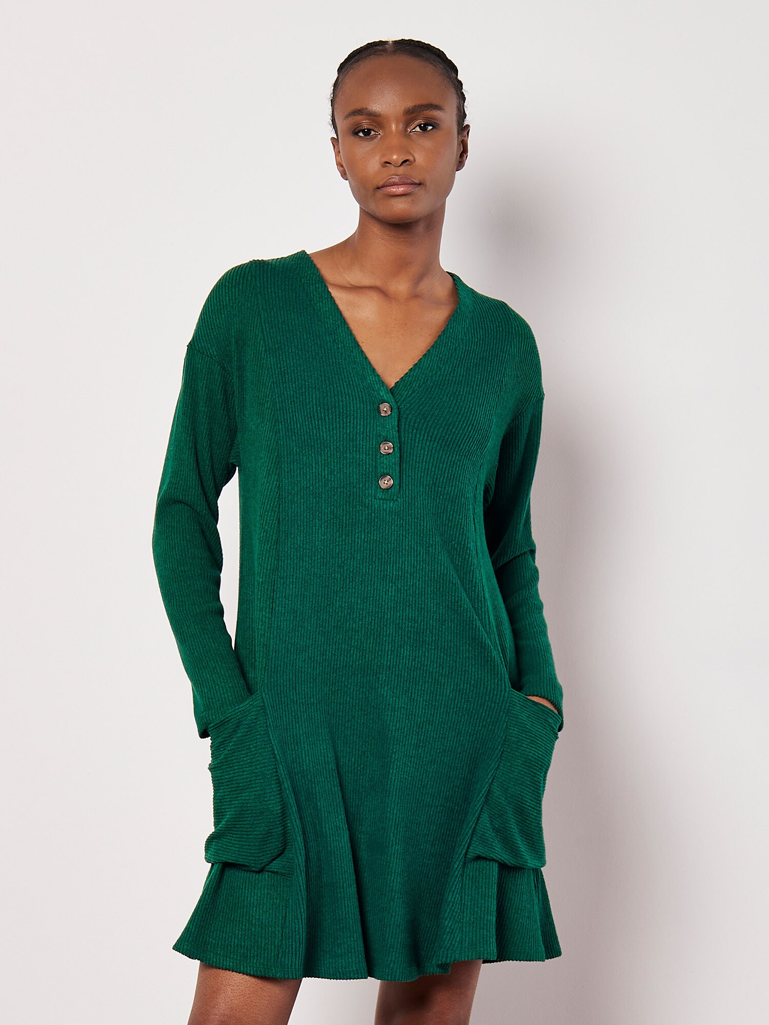 Thumbnail - Apricot Soft Touch Rib Knit Mini Dress