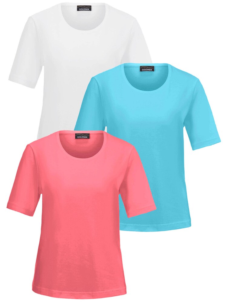 Goldner Shirt Damen Größe 7XL türkis / koralle / weiß