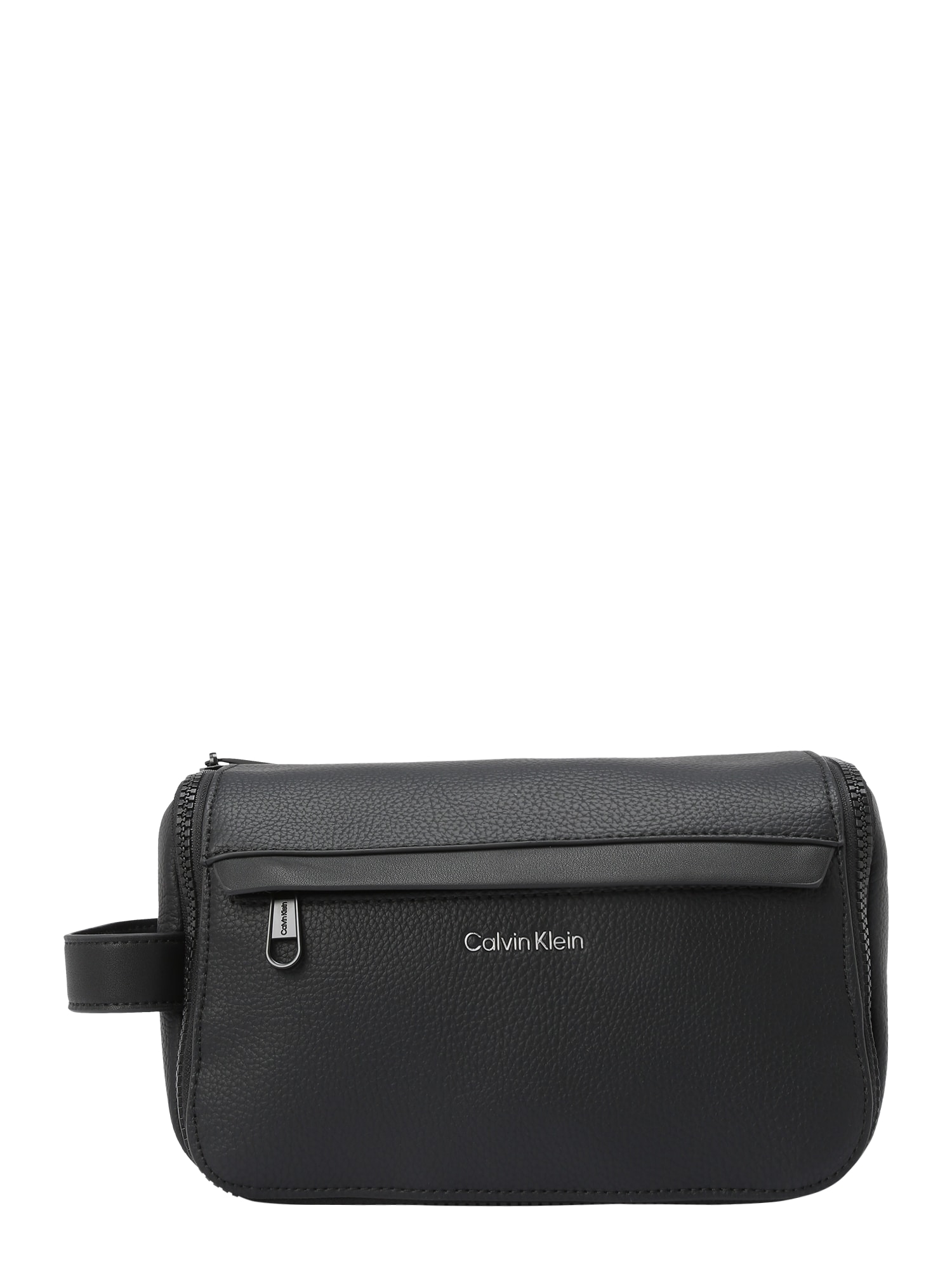 Calvin Klein Tuoleto reikmenų krepšys juoda / sidabrinė