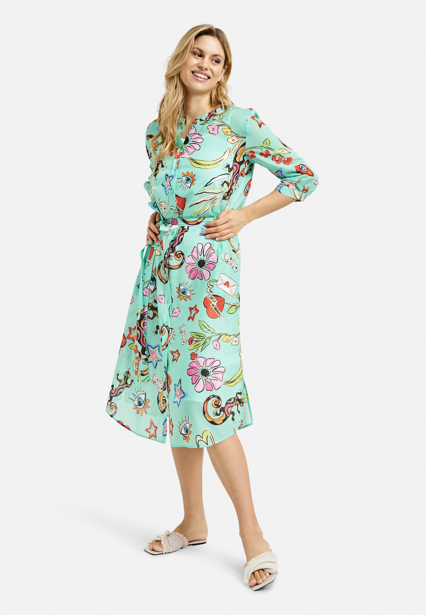 Thumbnail - Milano Italy Gemustertes Midikleid mit 3/4-Ärmeln