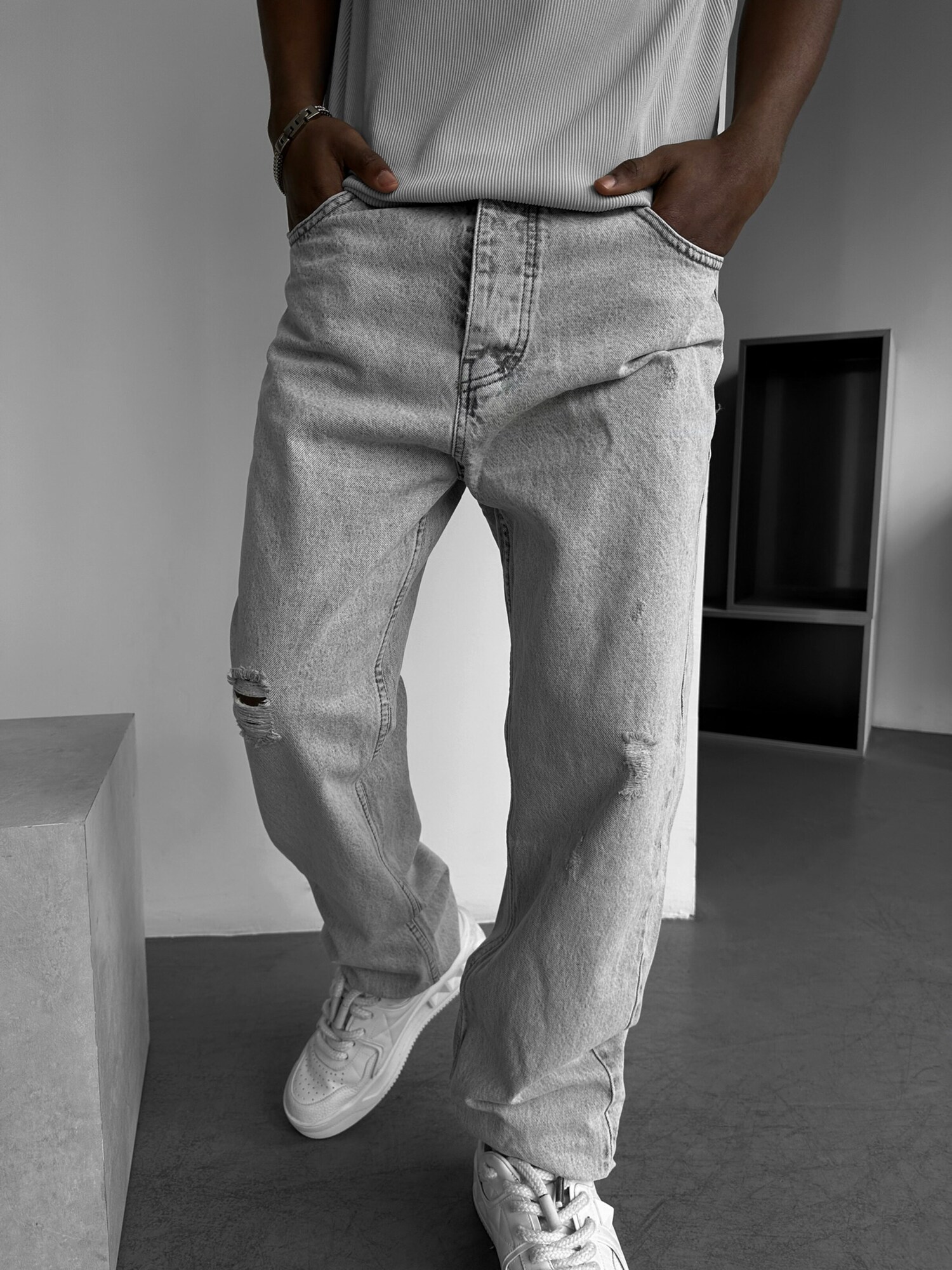 Kleidermafia Vaquero 'Baggy Torn Jeans - Grey'  gris