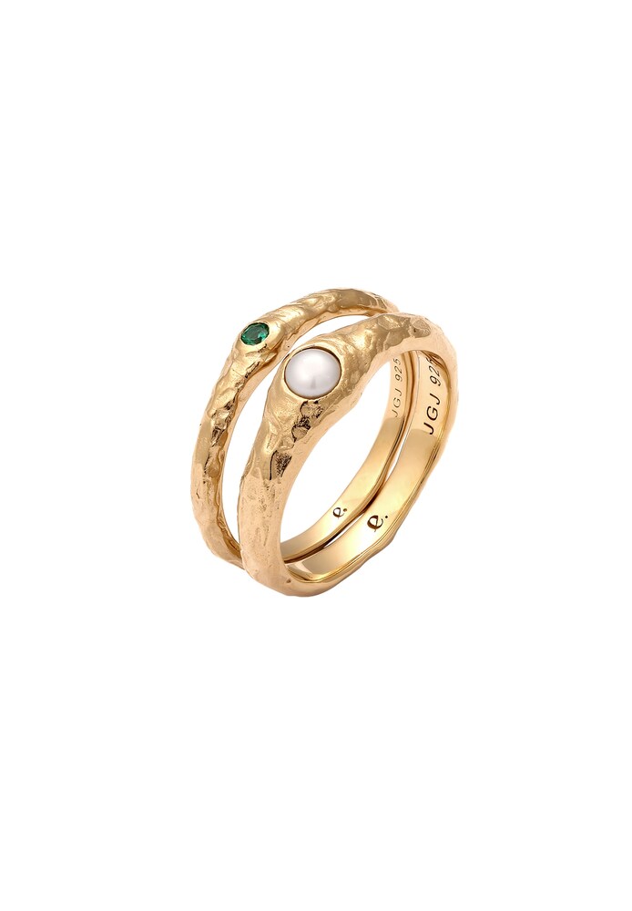 ELLI PREMIUM Ring Damen Größe 52 gold / smaragd / perlweiß