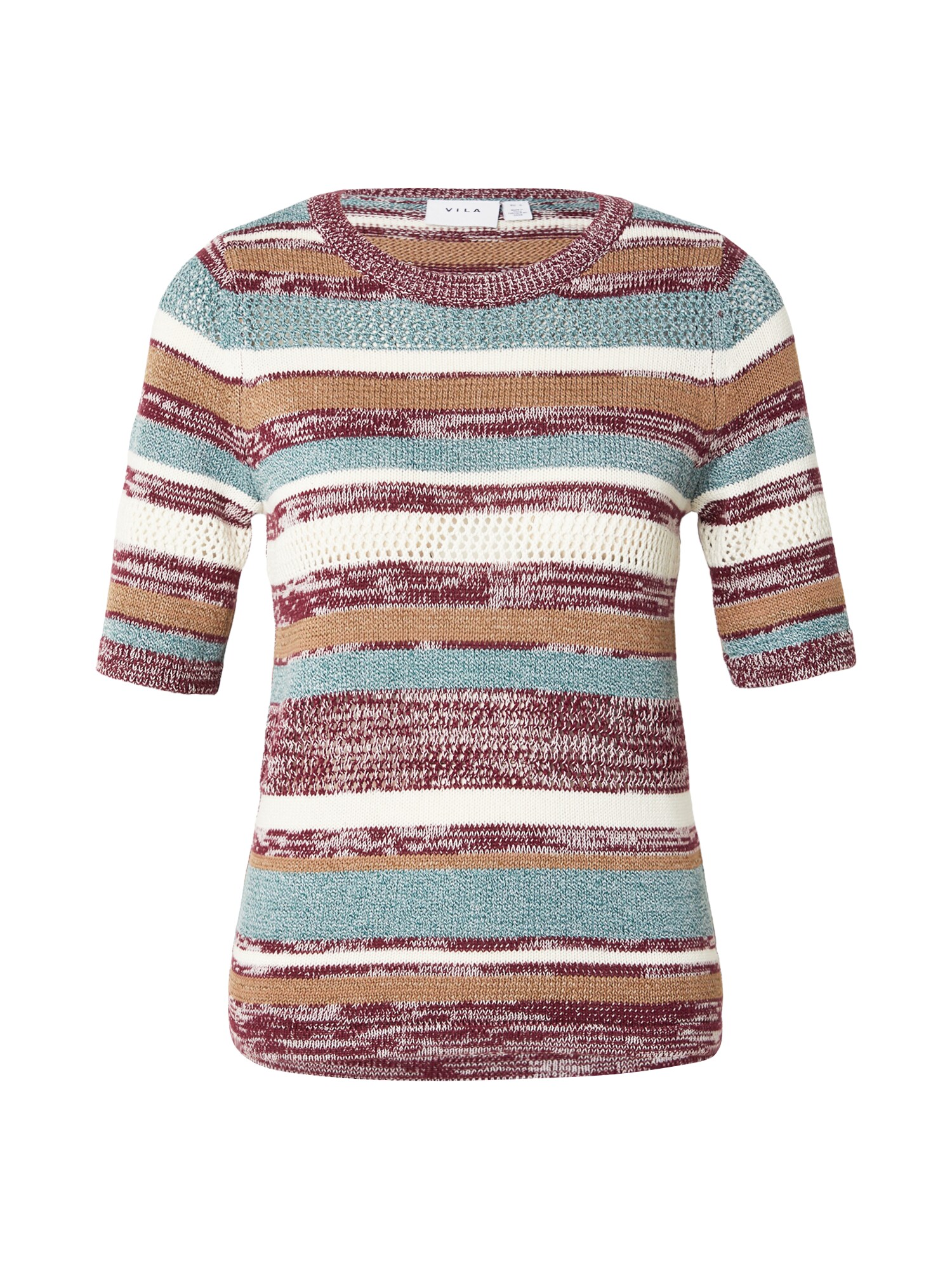 VILA Tricou VIMORI ecru / turcoaz / maro caramel / roșu bordeaux