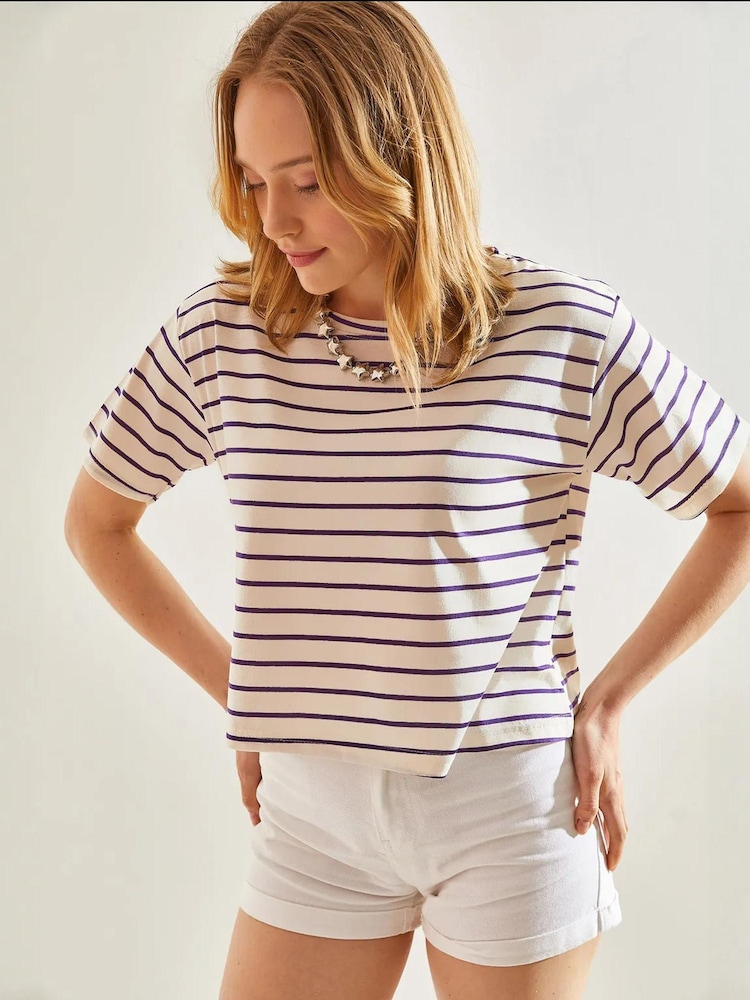 Bianco Lucci T-Shirt Damen Größe S creme / lila