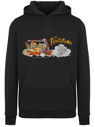 F4NT4STIC Sweatshirt ‘The Flintstones Family Car Distressed’ Goudgeel / Oranje / Zwart / Wit