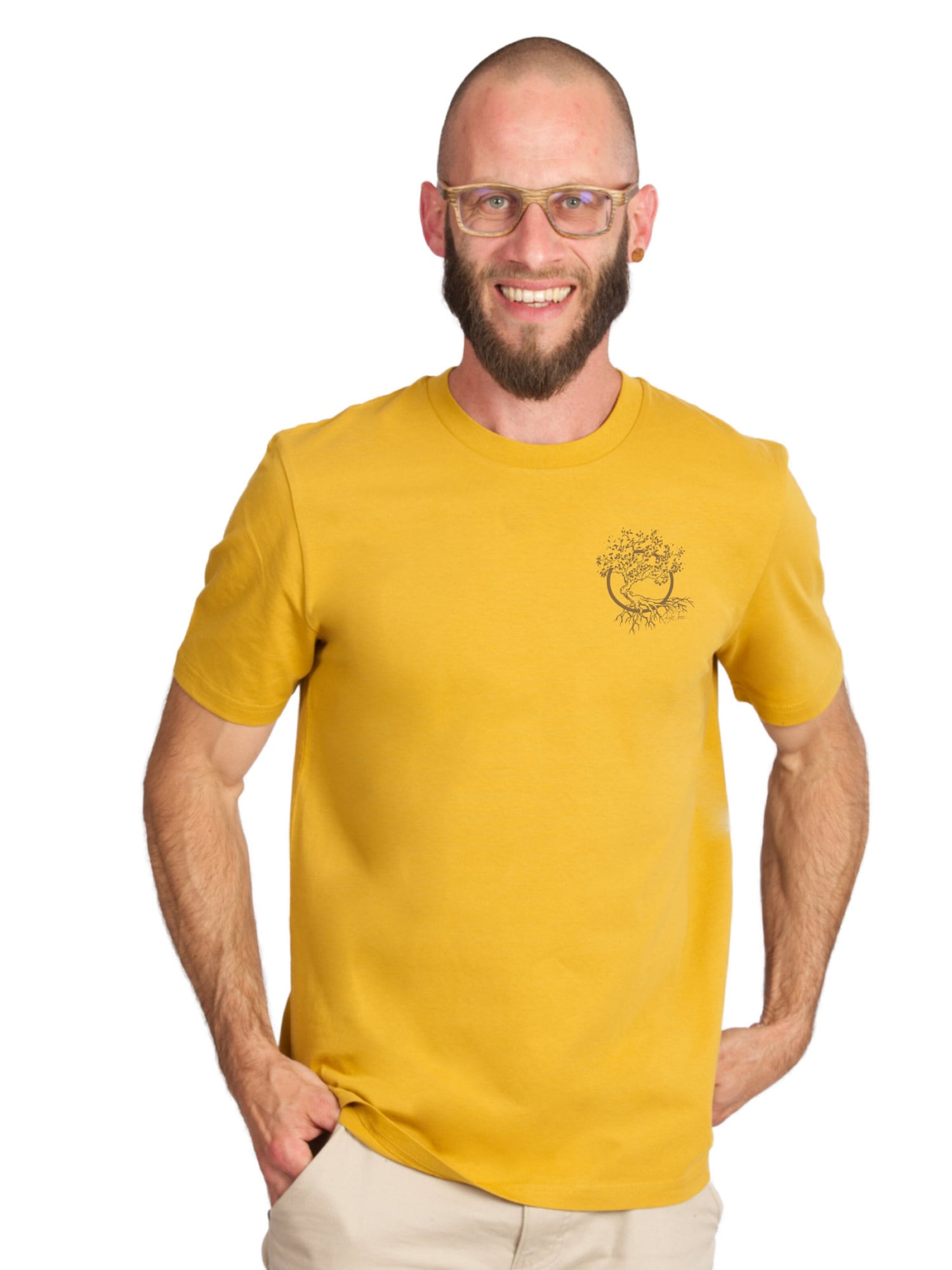 Life-Tree Majica 'Fairwear Organic Logo Basic Shirt Men Ocre Olive' narančasto žuta