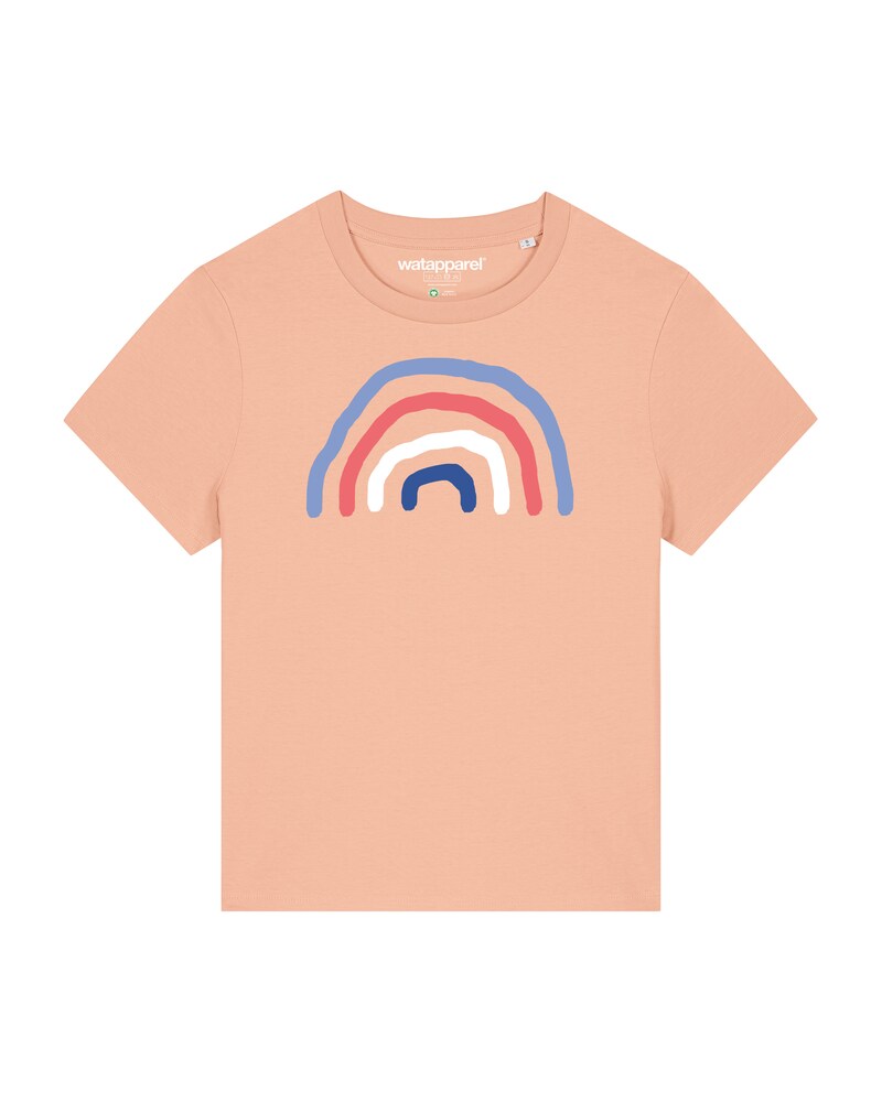 Watapparel Shirt 'Regenbogen' Damen Größe XL dunkelblau / apricot / rot / weiß