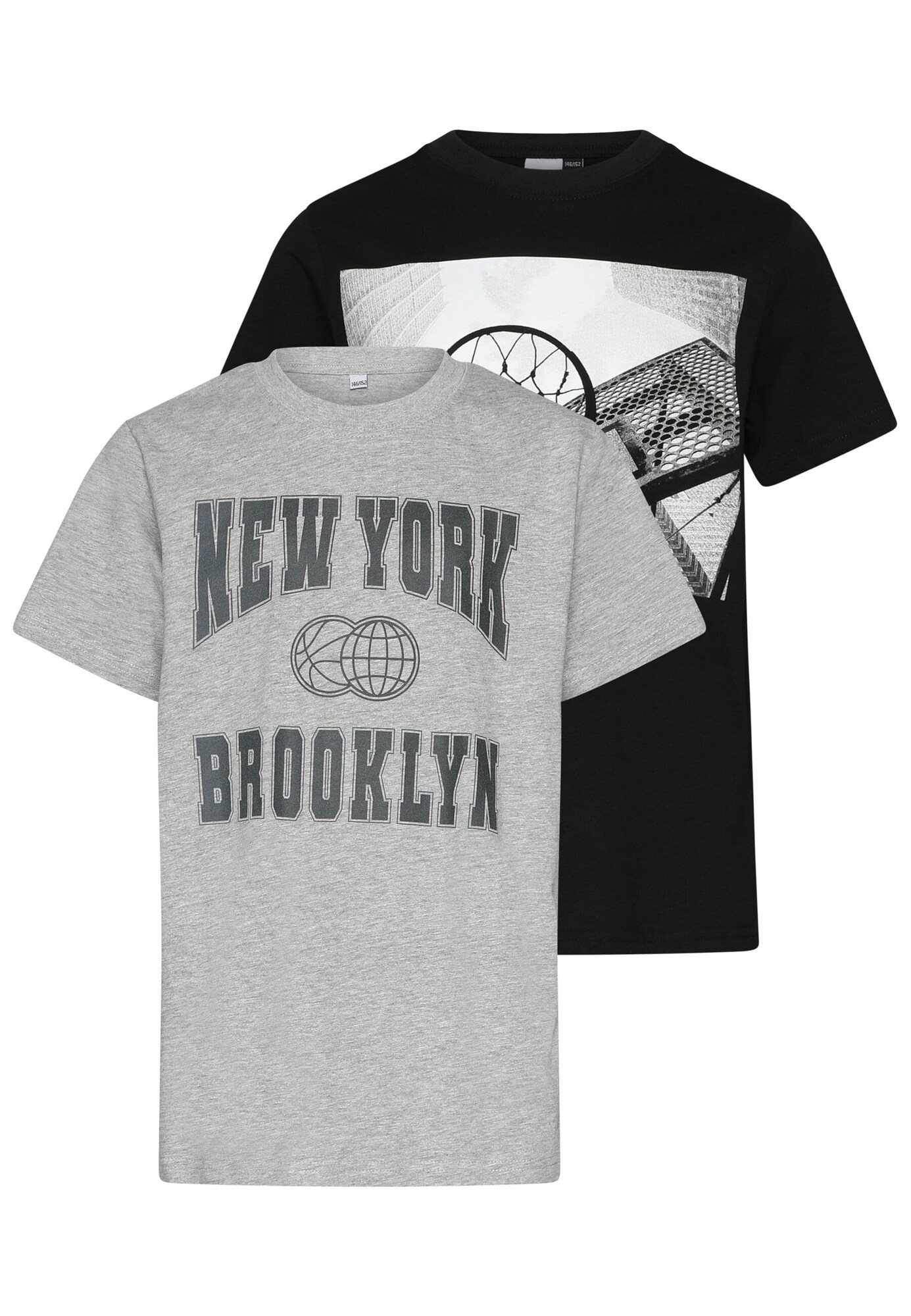 Urban Classics Tricou New York & Brookly  gri amestecat / negru