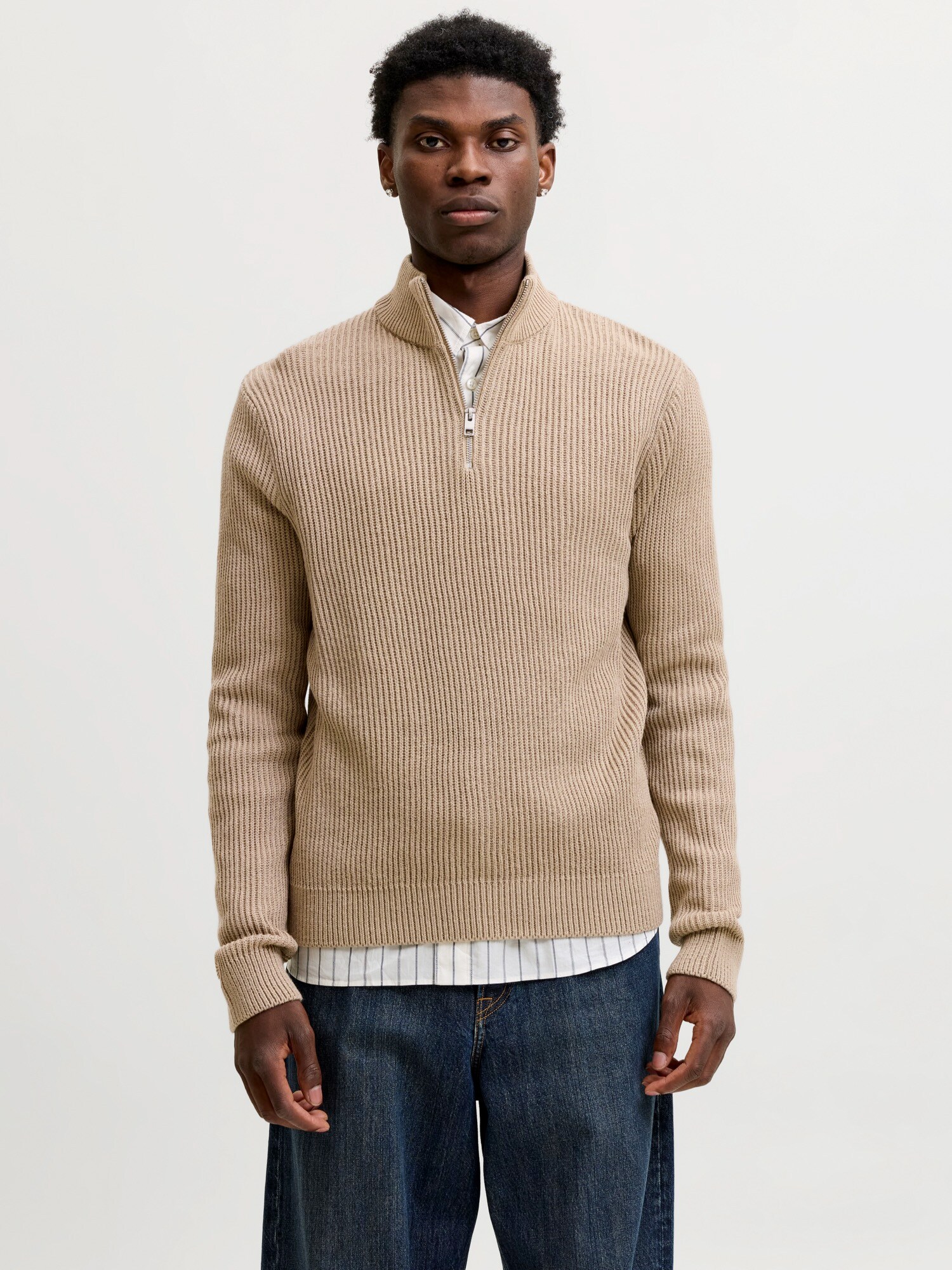 JACK & JONES Pulover JJPANNEL maro deschis