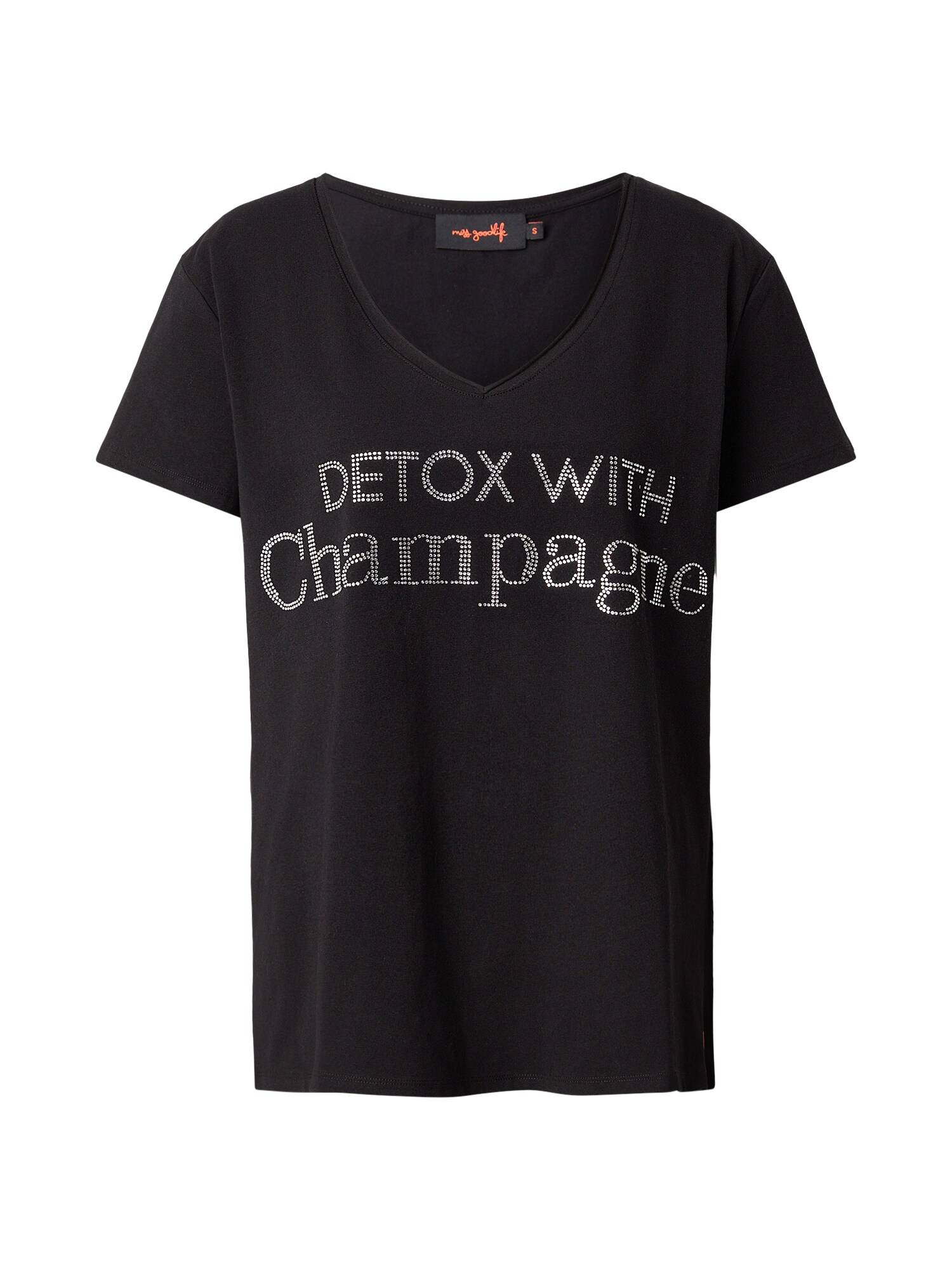 miss goodlife Tricou 'Detox With Champagne'  negru / argintiu