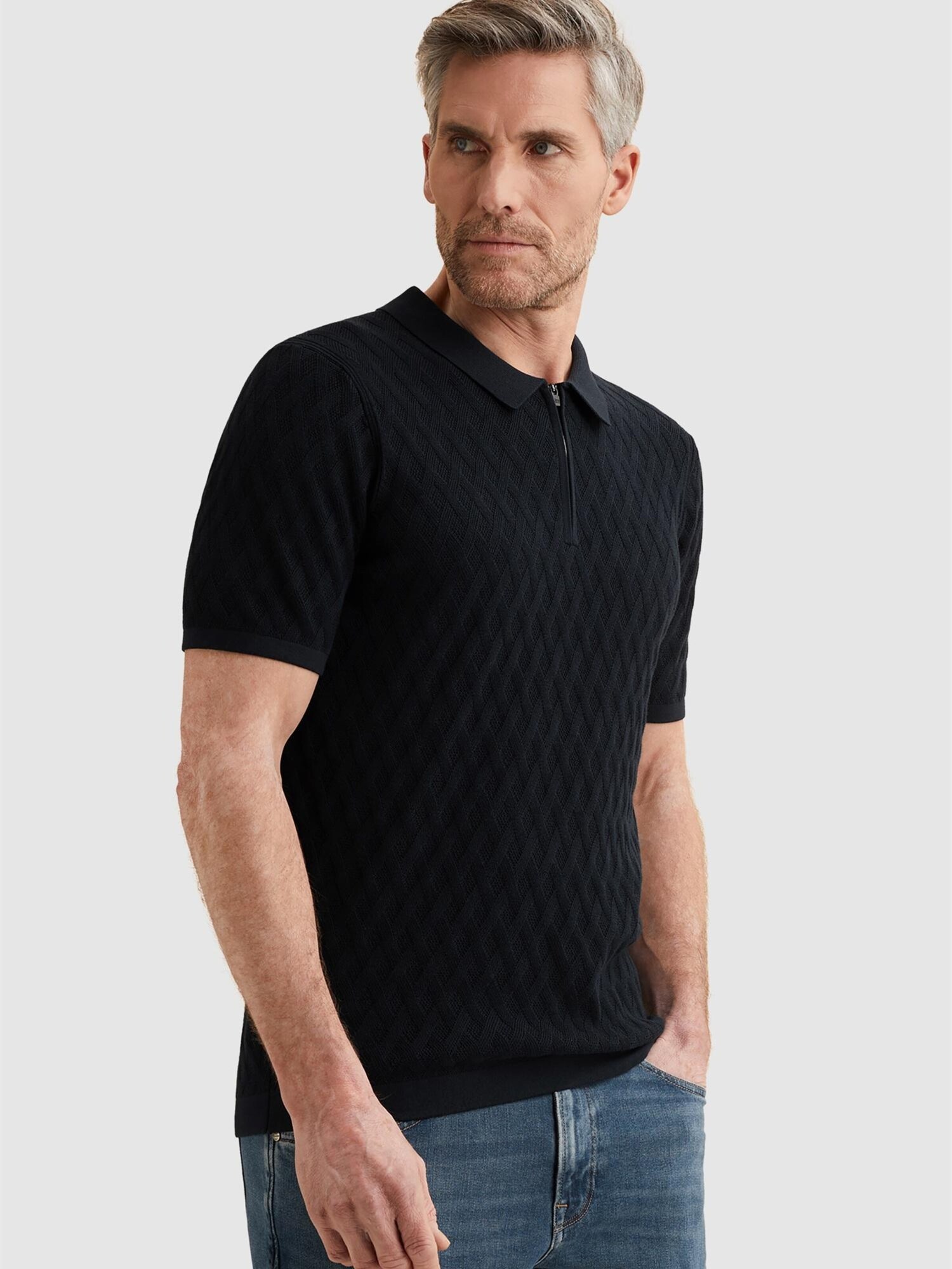 T-shirt 'Polo shirt in cotton/modal with zipper closure'