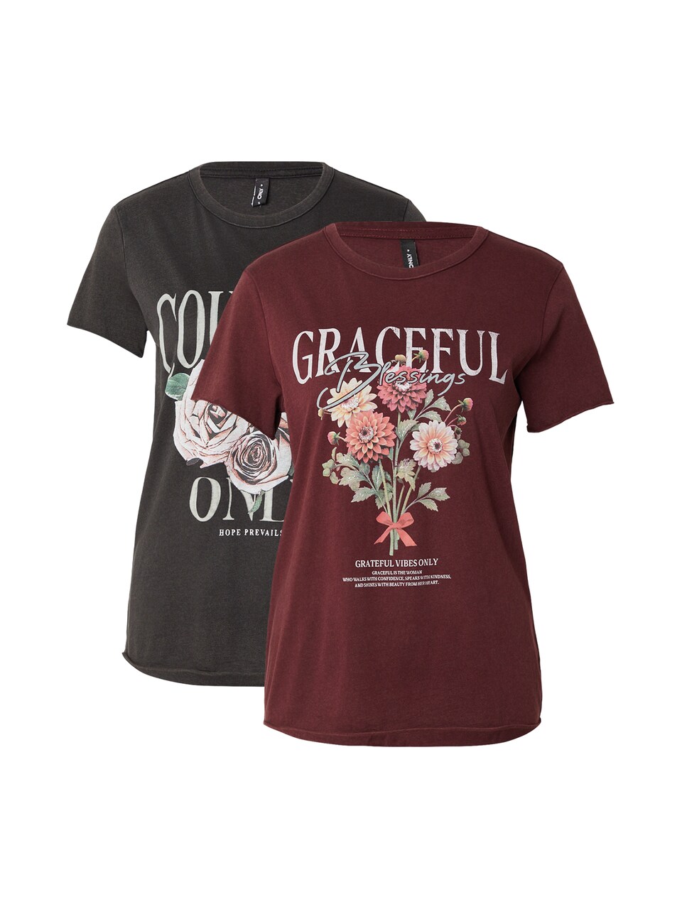 T-shirt 'ONLLUCY' ljusgrön / karminröd / svart