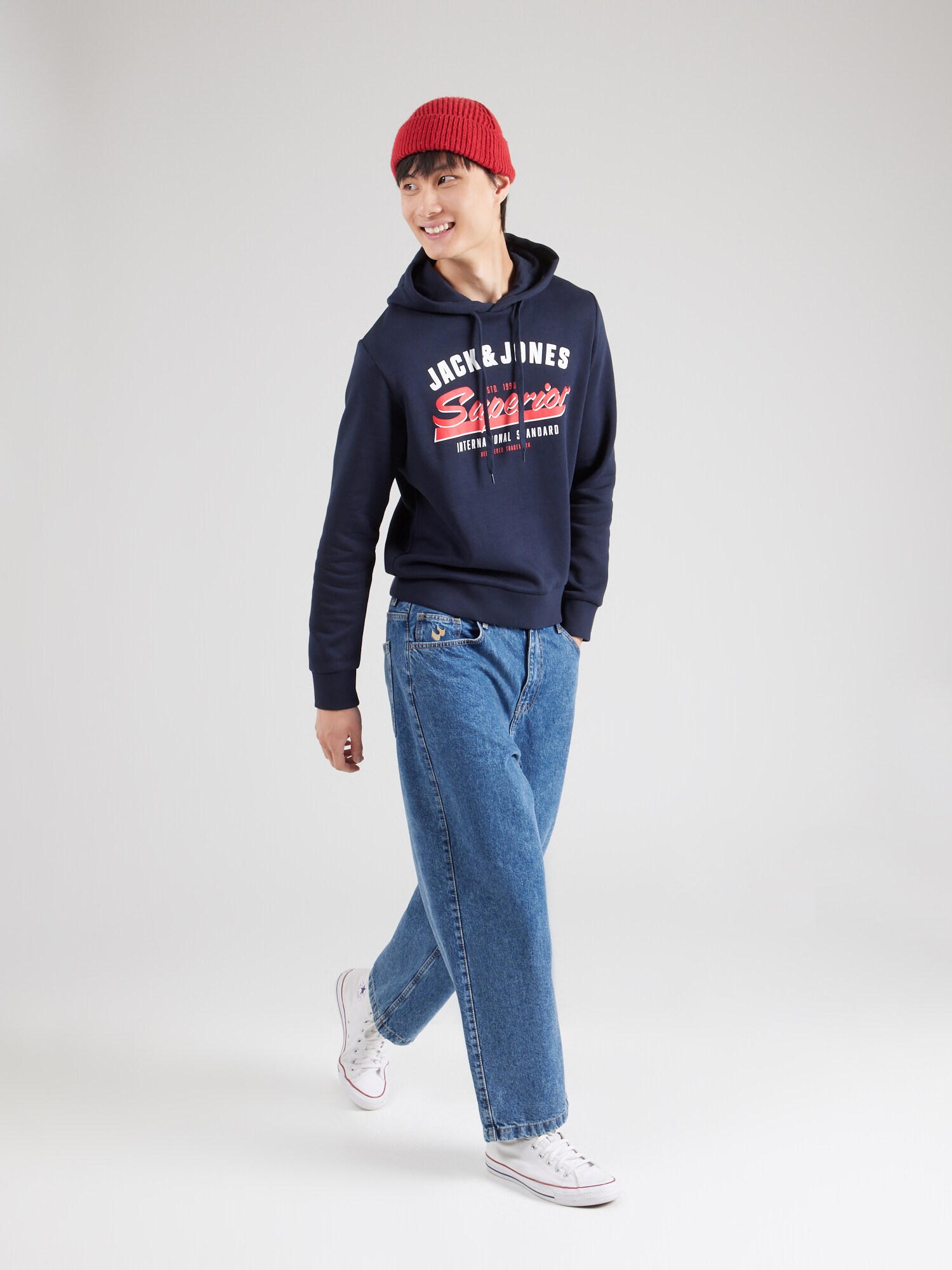 JACK & JONES Mikina námornícka modrá / krvavo červená / biela (obrázok 4)