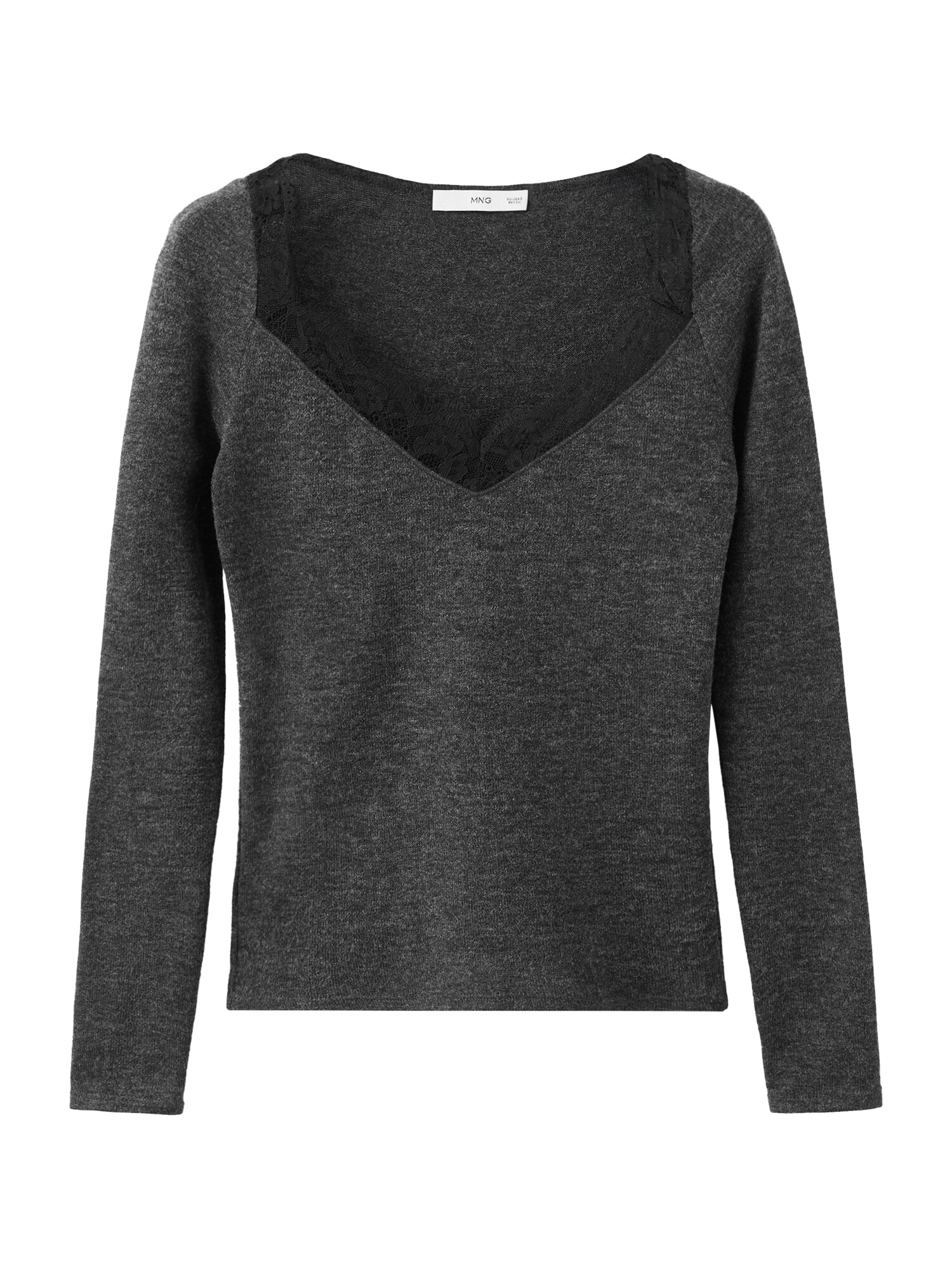 MANGO Tricou VERONI  gri închis / negru