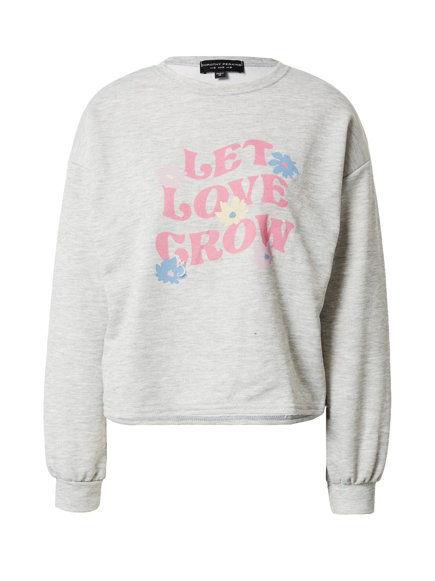Dorothy Perkins Mikina 'Let Love Grow'  nebesky modrá / svetložltá / sivá melírovaná / ružová