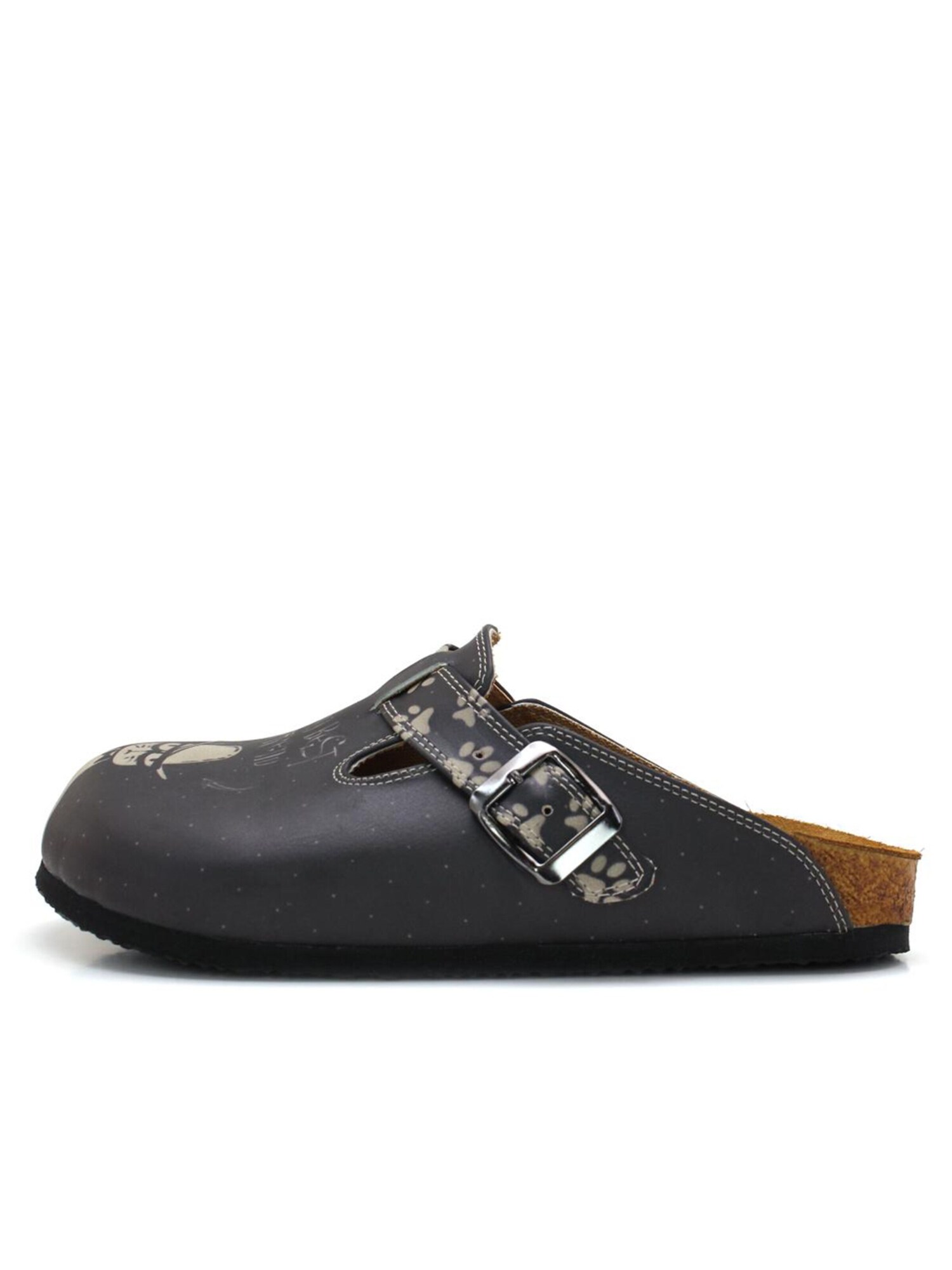 Goby Clogs Women Calceo Black And Beige Clogs CAL5422 With Cat Design