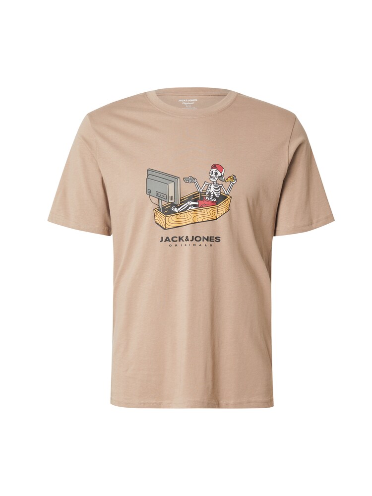 JACK & JONES T-Shirt 'JORSKULL' Herren Größe L hellbraun / gelb / grau / weiß