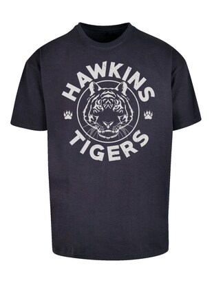 F4NT4STIC Shirt ‘Stranger Things Hawkins Grey Tiger Netflix TV Series’ Marine / Lichtgrijs