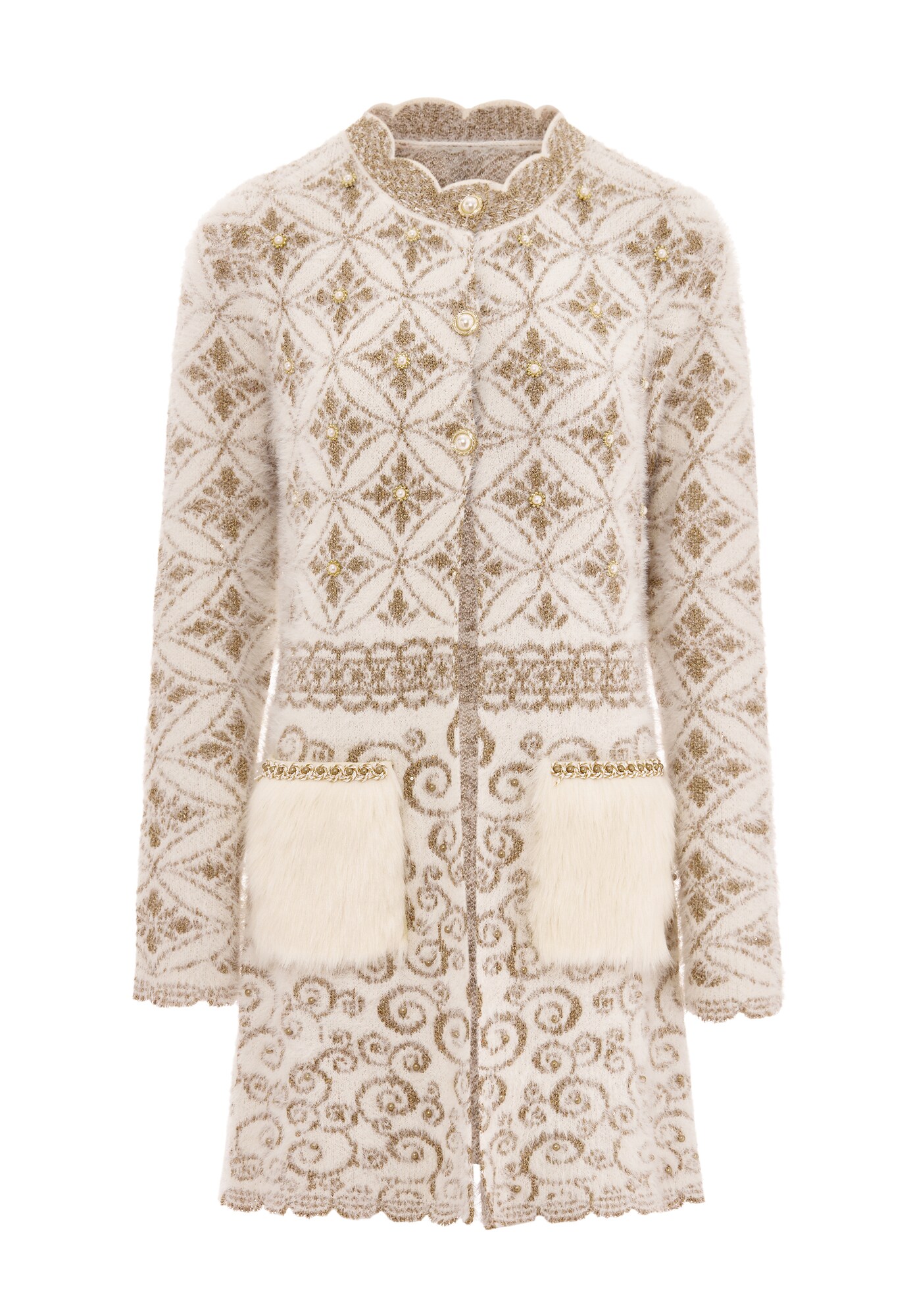 faina Geacă tricotată  auriu / alb lână