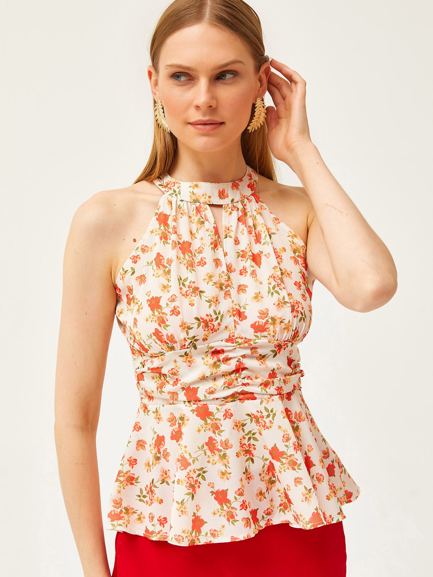 olalook Bluza  ecru/prljavo bijela / maslinasta / breskva / crvena