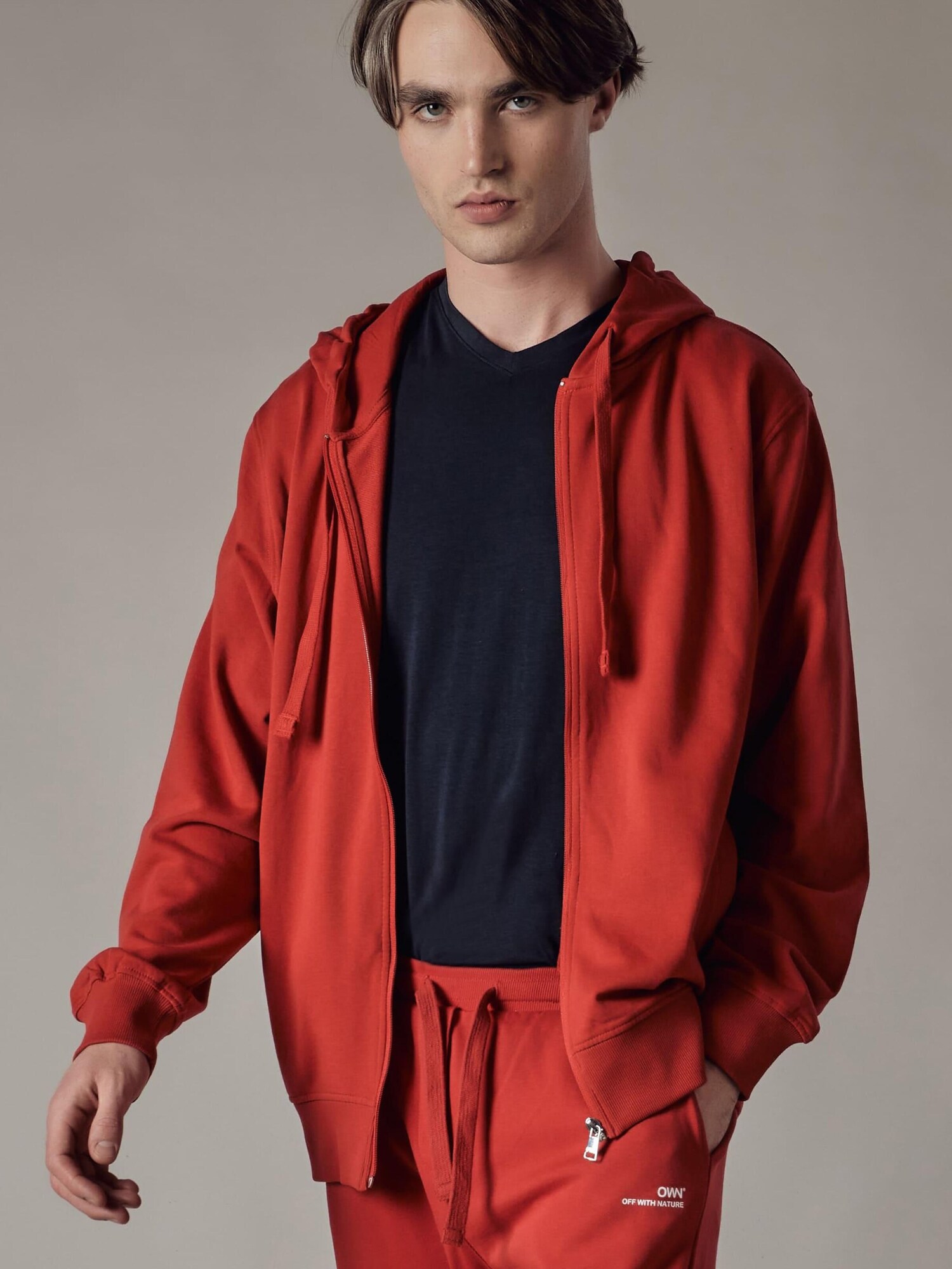OWN Off With Nature Sweater majica 'Felpa con Cappuccio e Zip' crvena