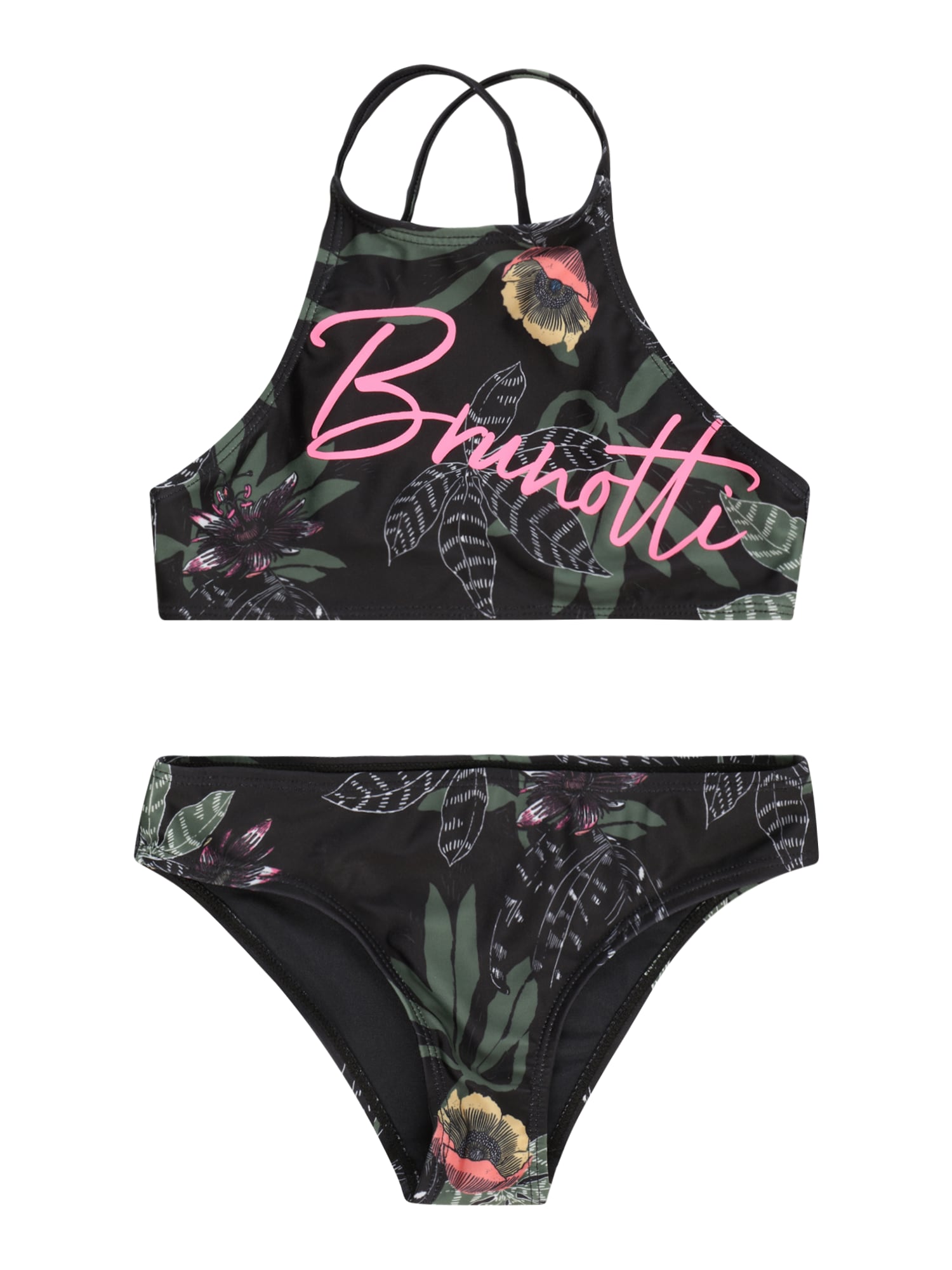 Brunotti Kids Спортна плажна мода 'Camellia'  тъмнозелено / неоново розово / черно / бяло