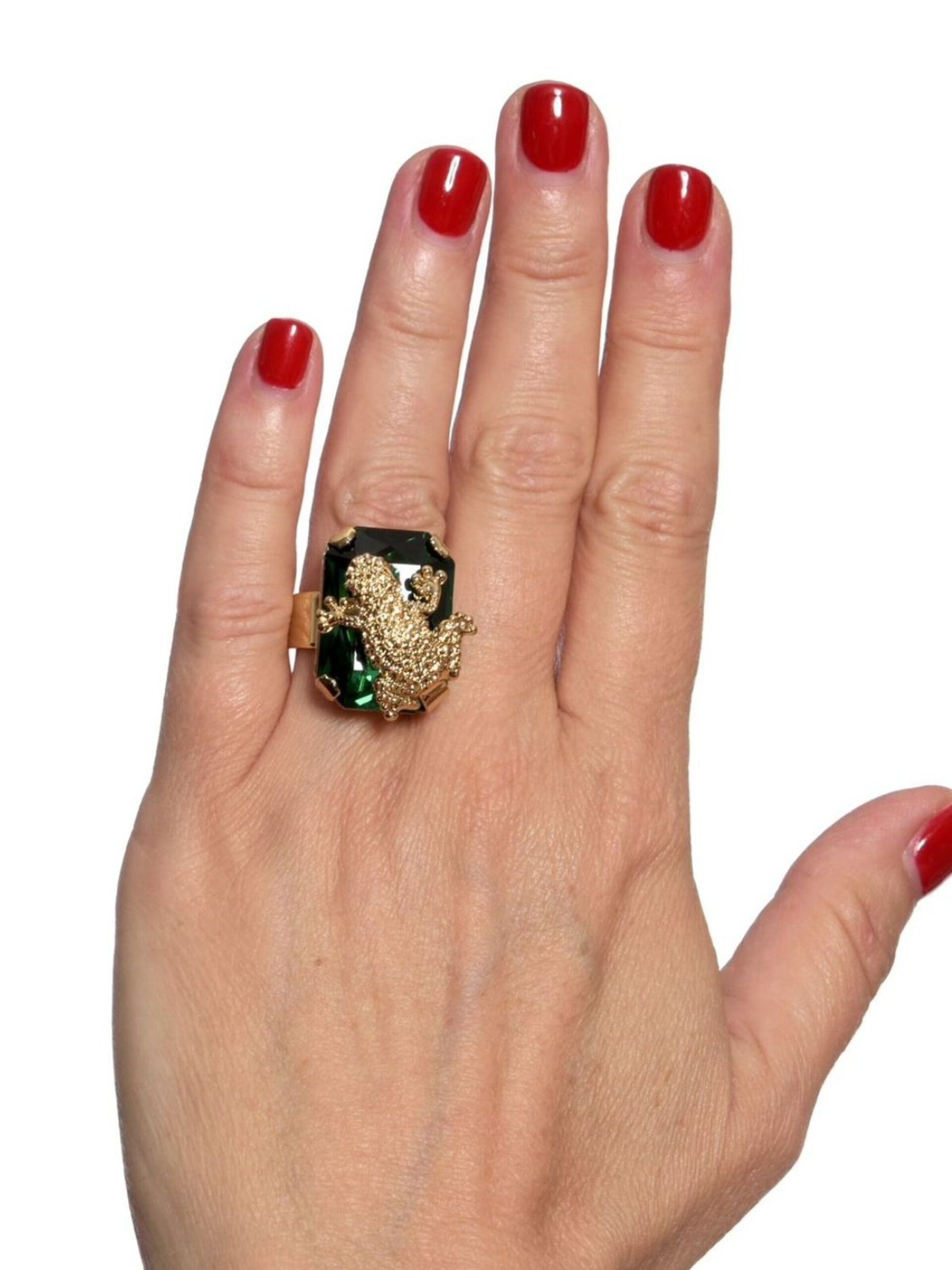 Addicted2 Ring 'Celeste anello con cristallo smeraldo Swarovski & motivo rana' dam