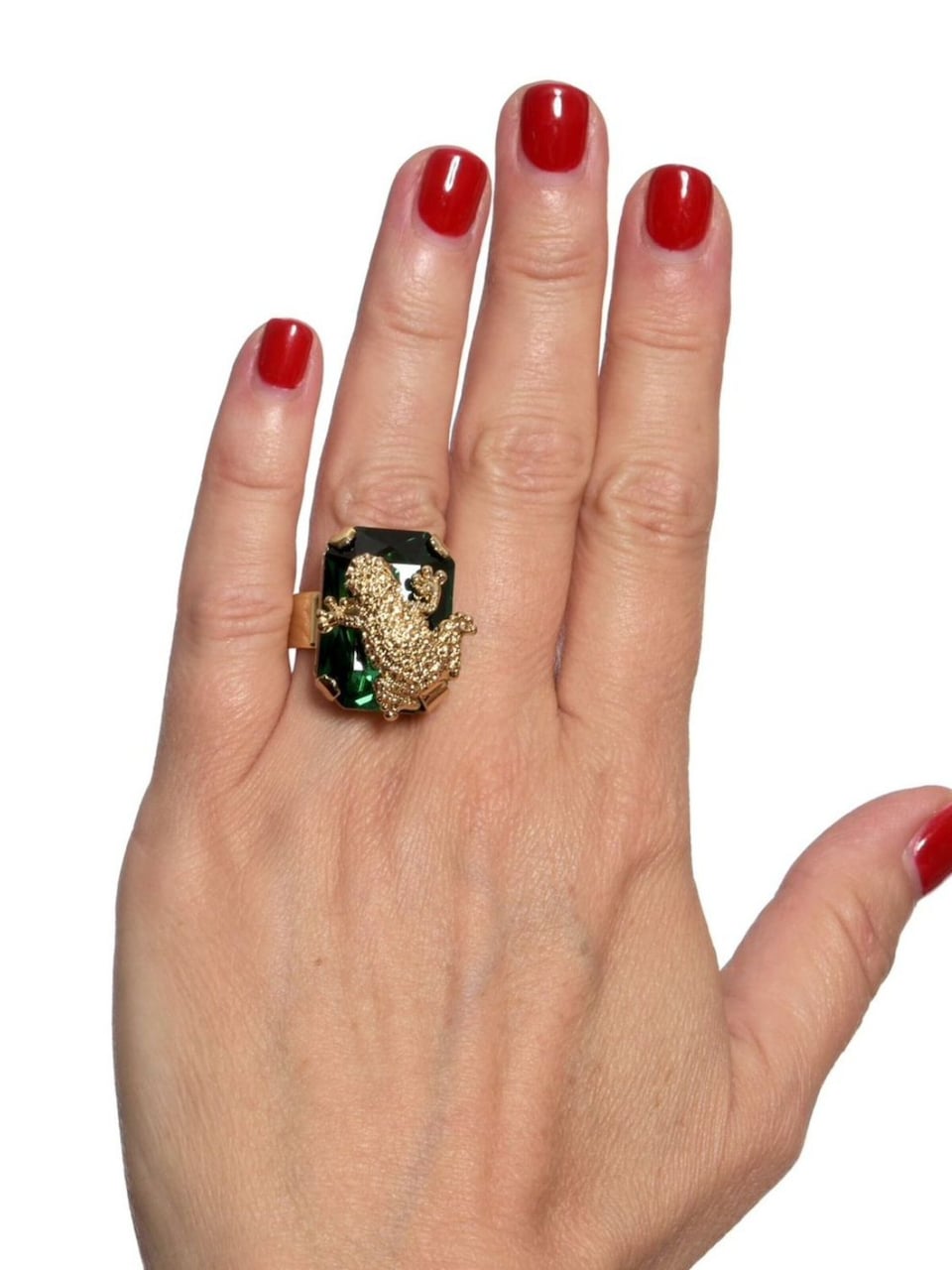Ring 'Celeste anello con cristallo smeraldo Swarovski & motivo rana'