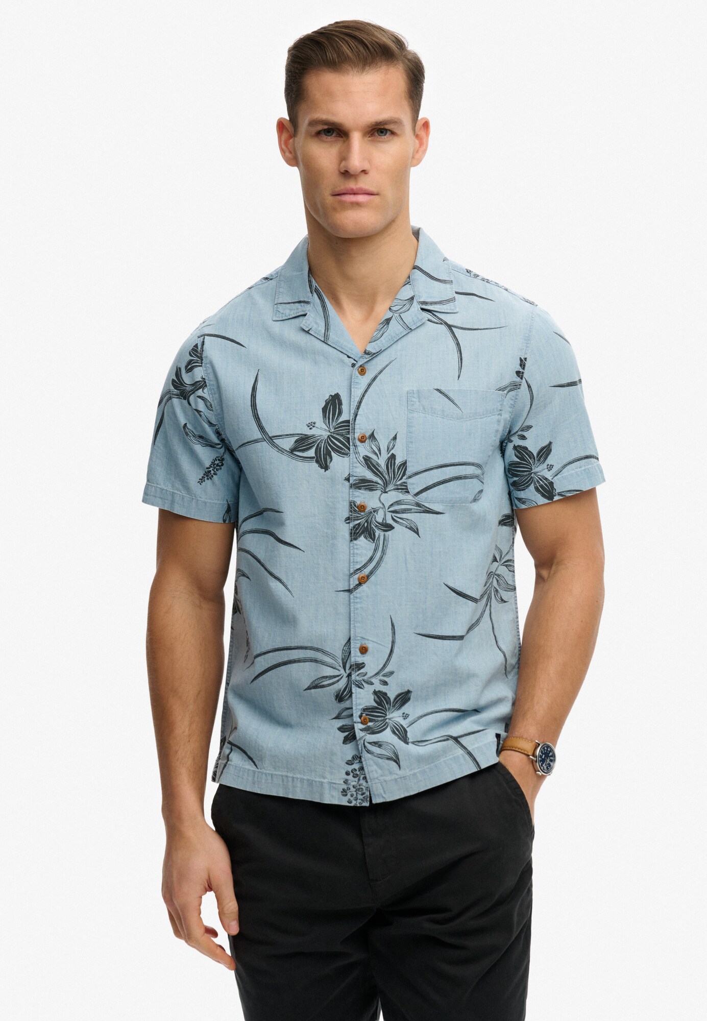 Superdry & Co Overhemd 'Vintage Loom Cabana' Lichtblauw / Zwart