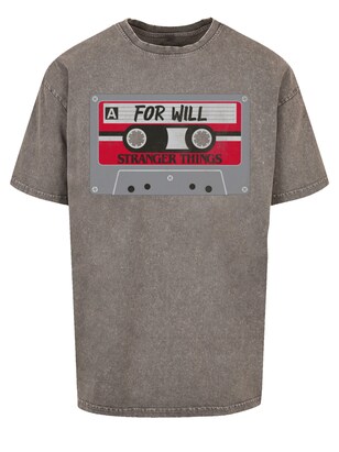 F4NT4STIC Shirt ‘Stranger Things Cassette For Will Netflix TV Series’ Lichtgrijs / Grijs gemêleerd / Rood / Zwart