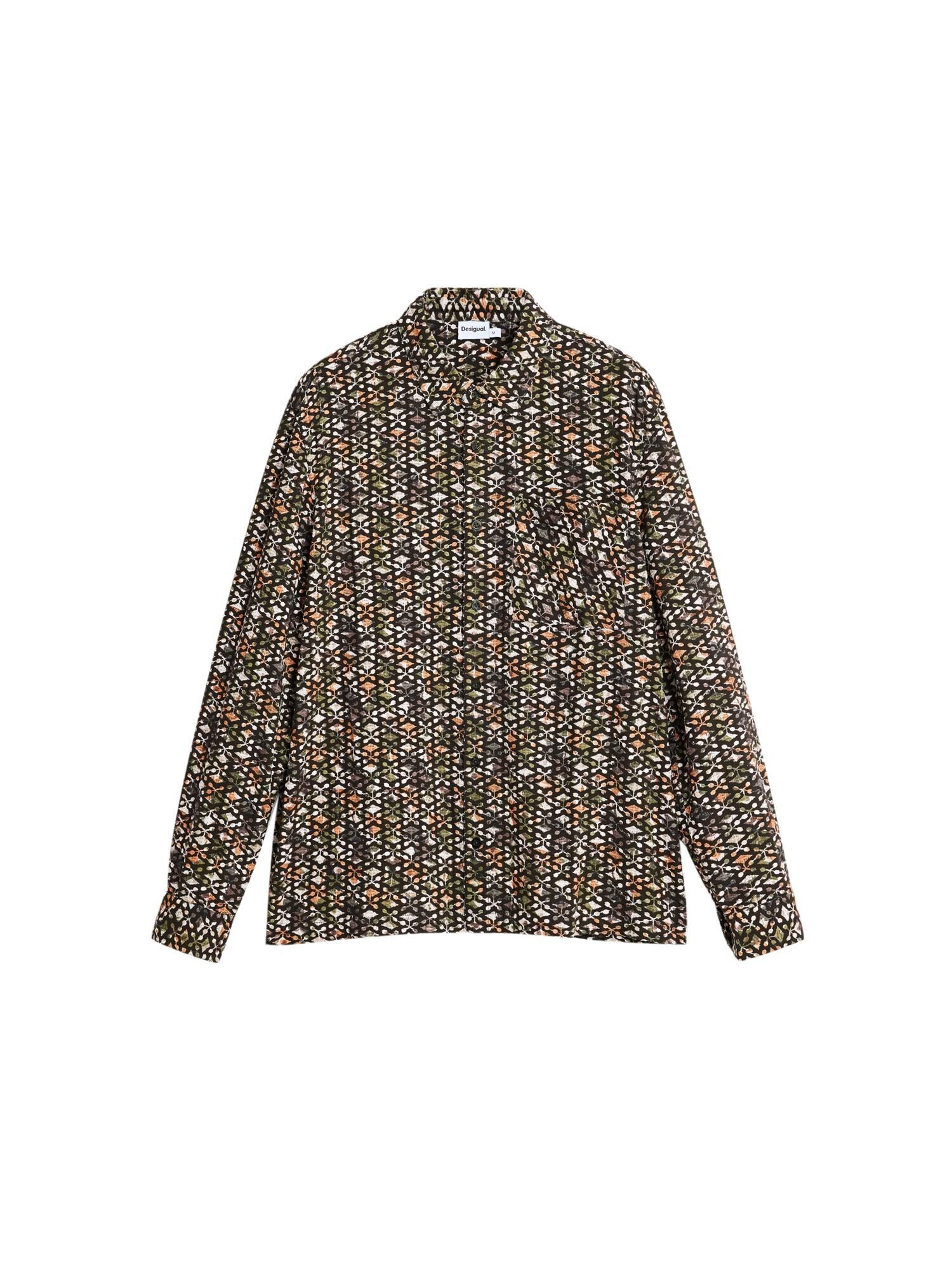 Desigual Cămașă  kaki / portocaliu deschis / negru