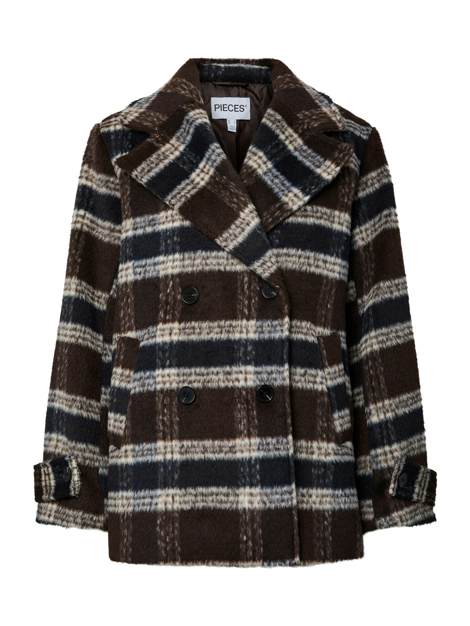 PIECES Chaqueta de entretiempo 'PCMARBLE' navy / marrón oscuro / blanco